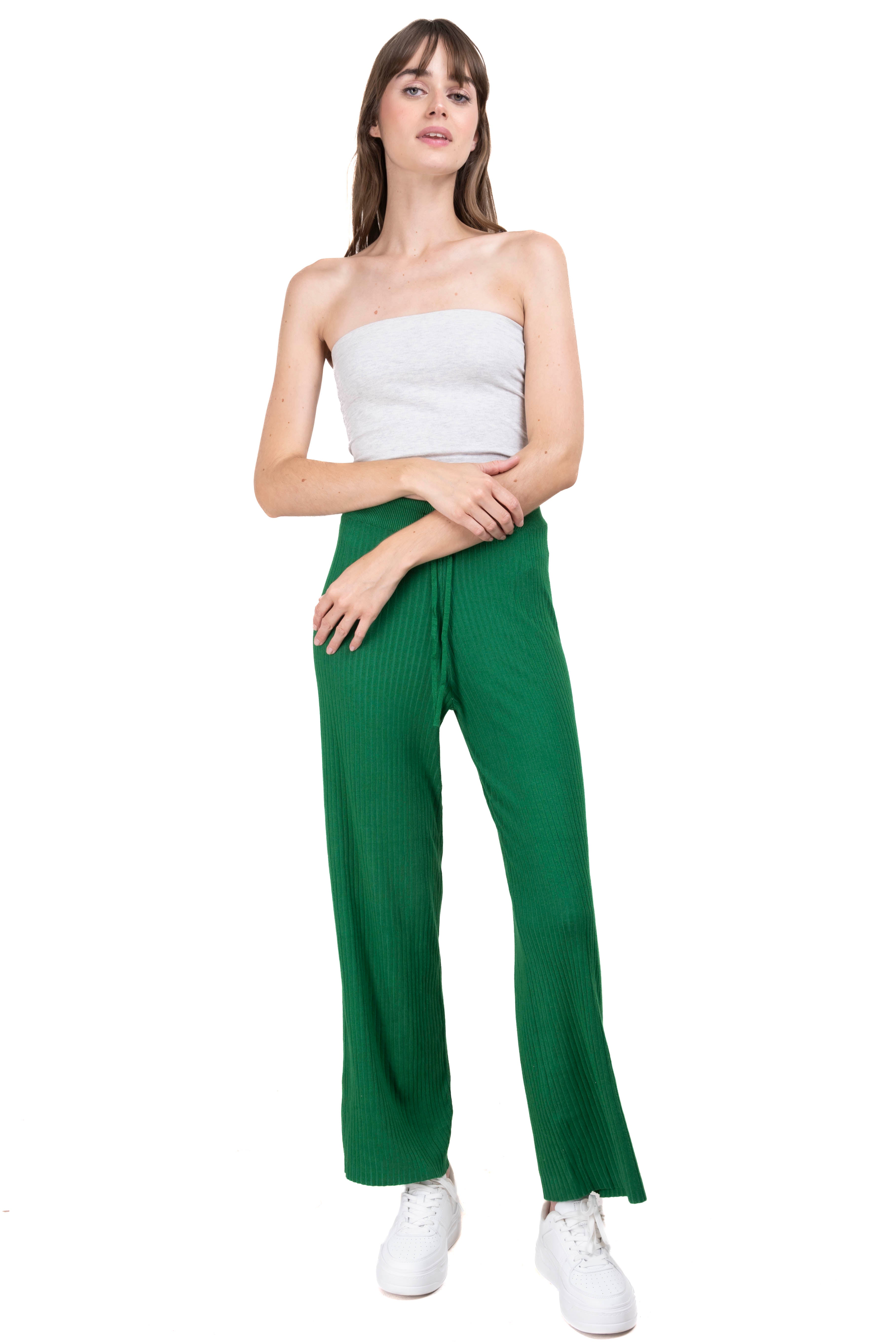 Pantalon tejido amplio VERDE