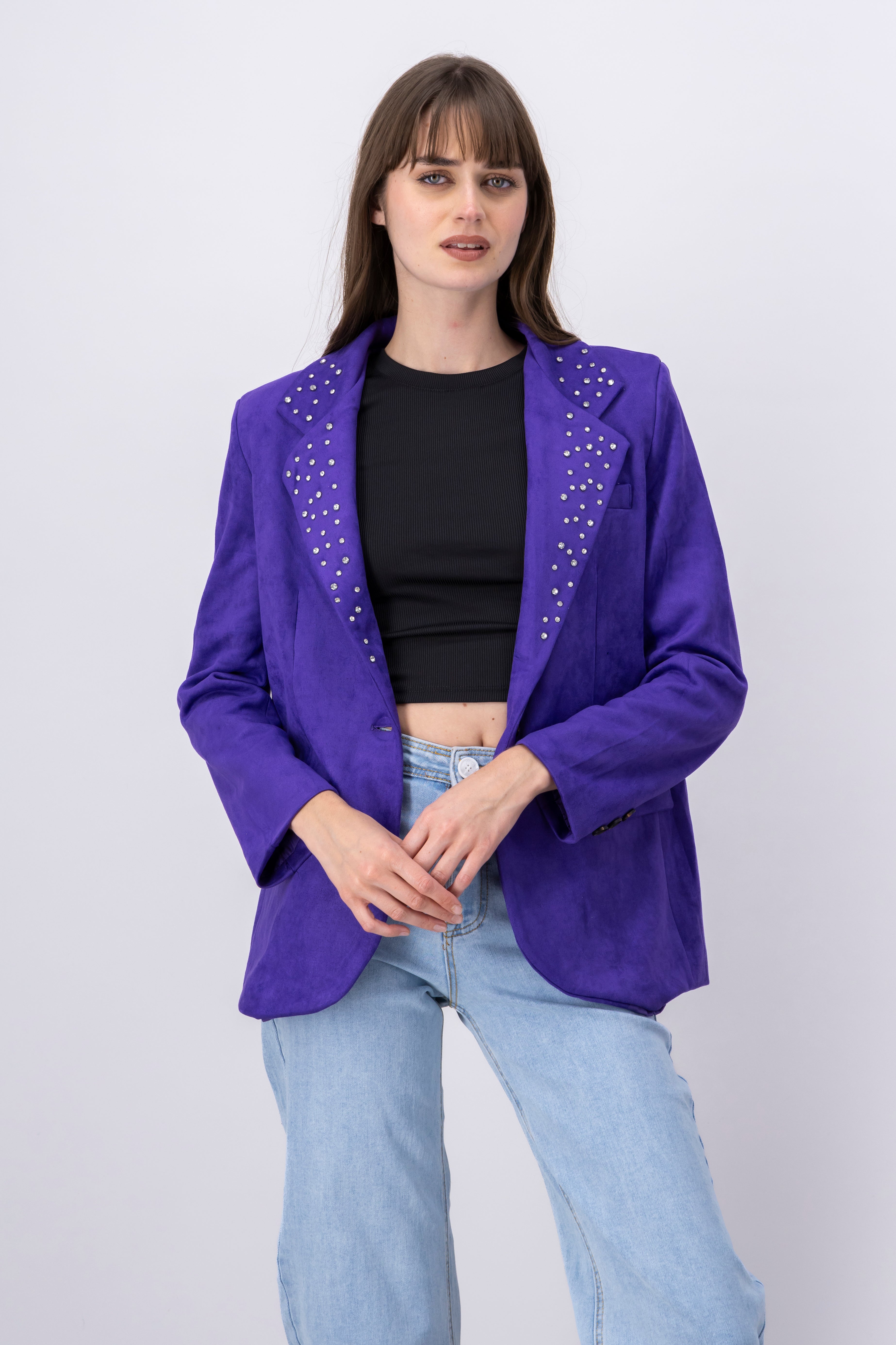 Blazer boton detalle brillos solapa