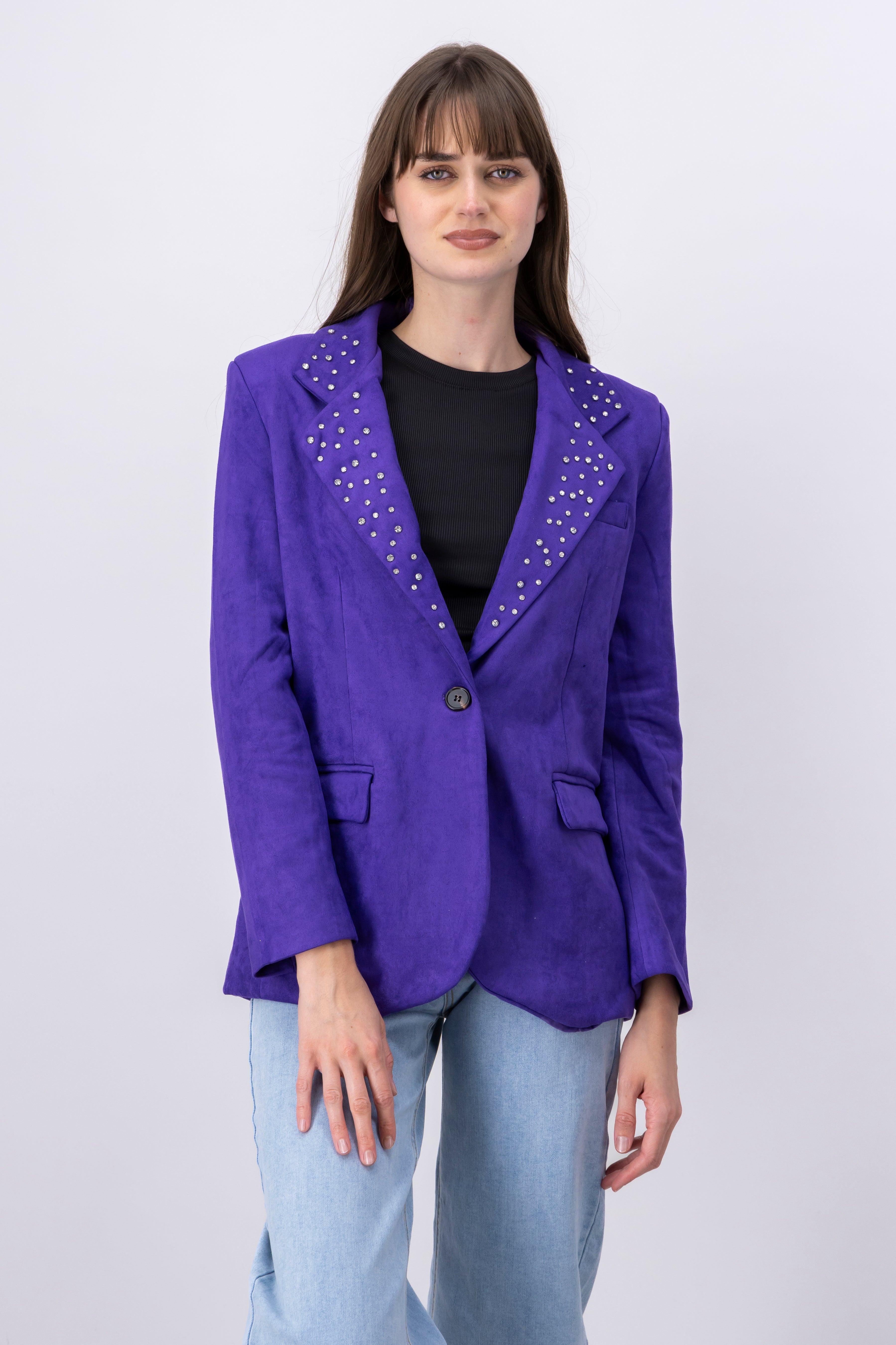 Blazer boton detalle brillos solapa