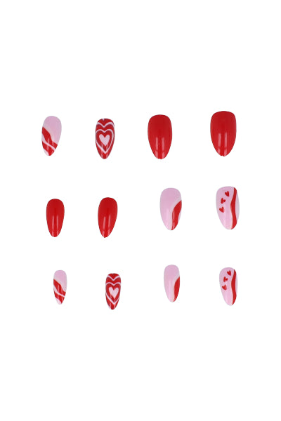 Set Uñas 12 Corazones ROJO