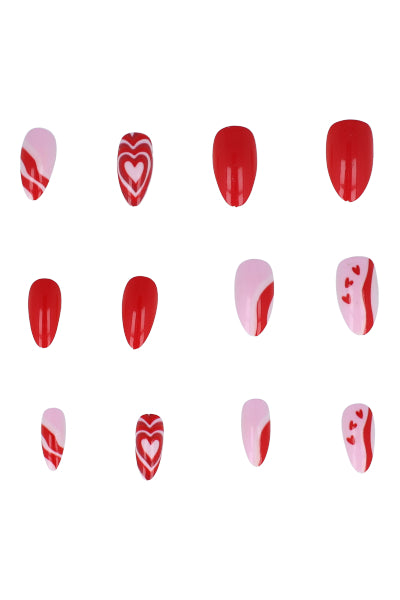 Set Uñas 12 Corazones ROJO