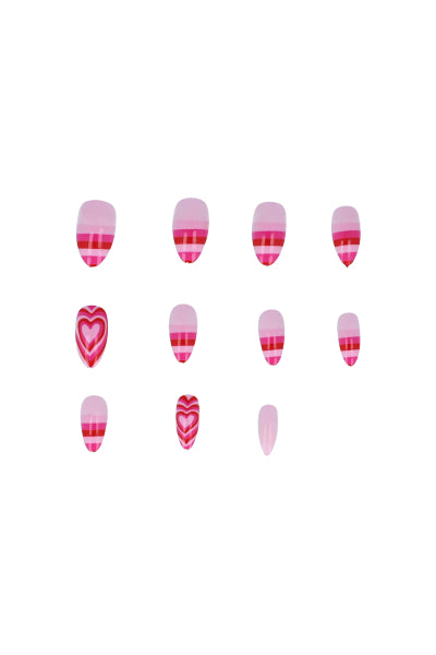 Set Uñas 12 Corazones ROSA