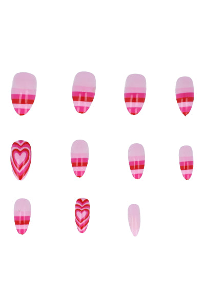 Set Uñas 12 Corazones ROSA