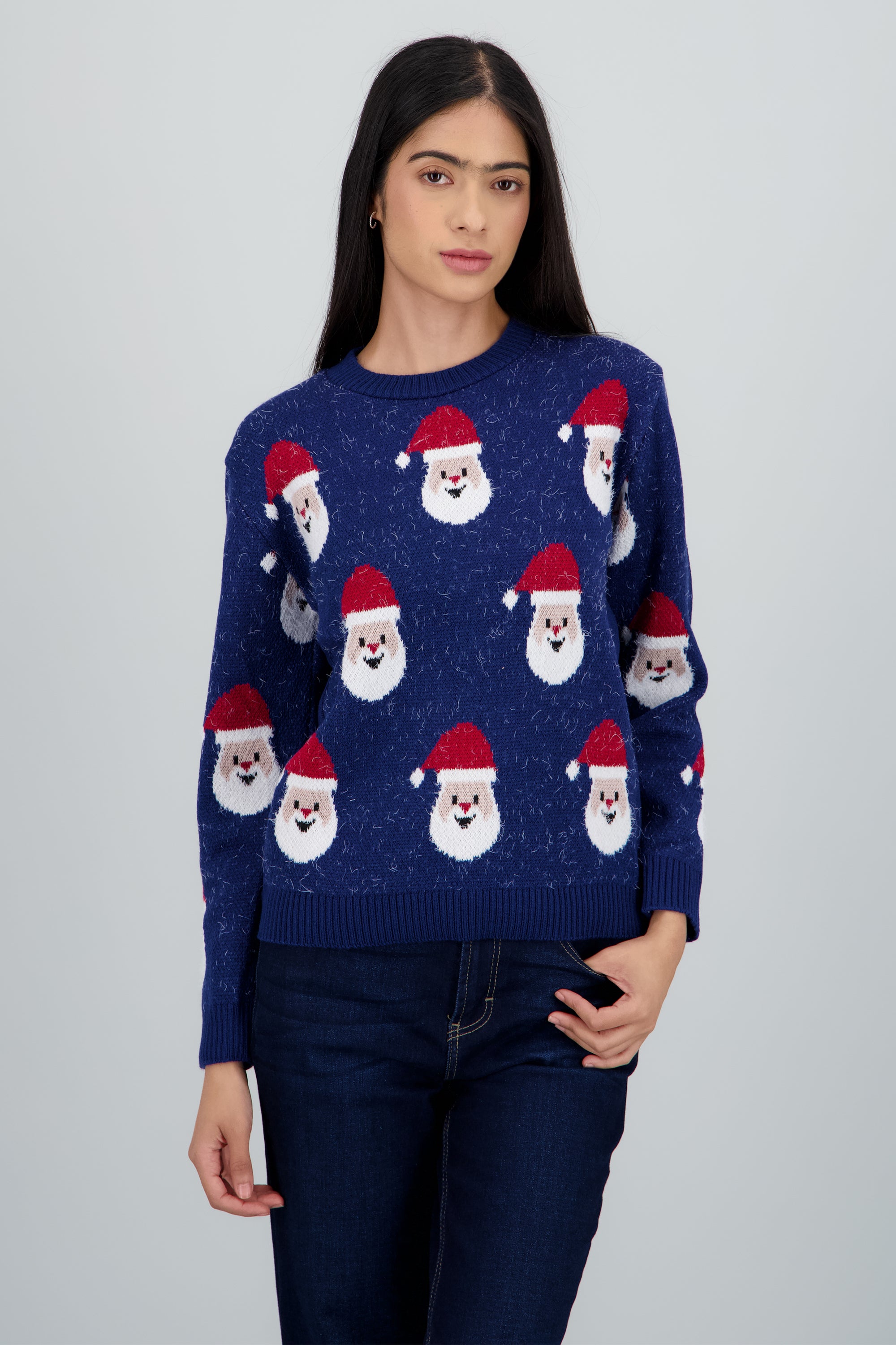 Suéter navideño diseño Santa Claus AZUL PATO