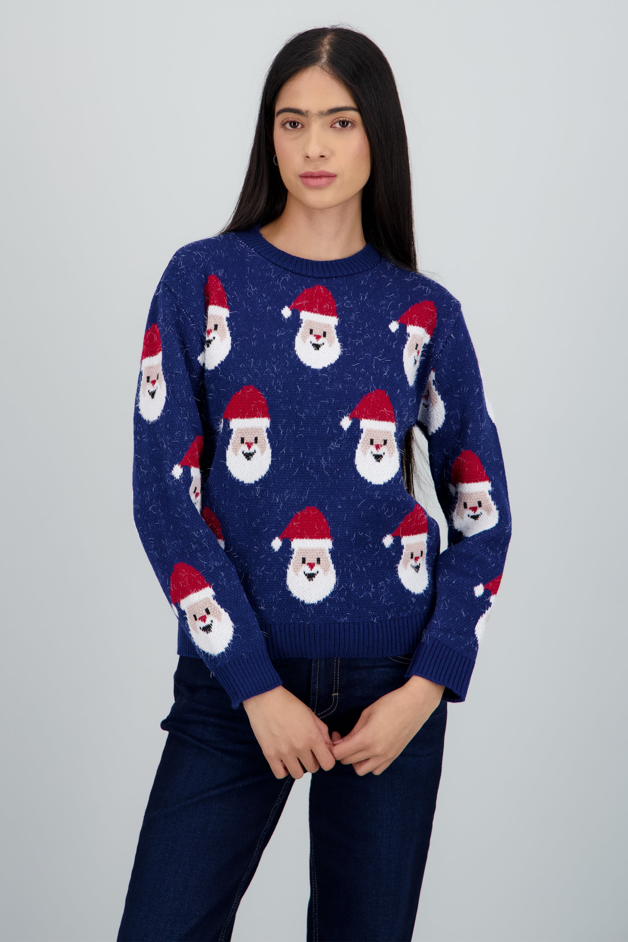 Suéter navideño diseño Santa Claus AZUL PATO