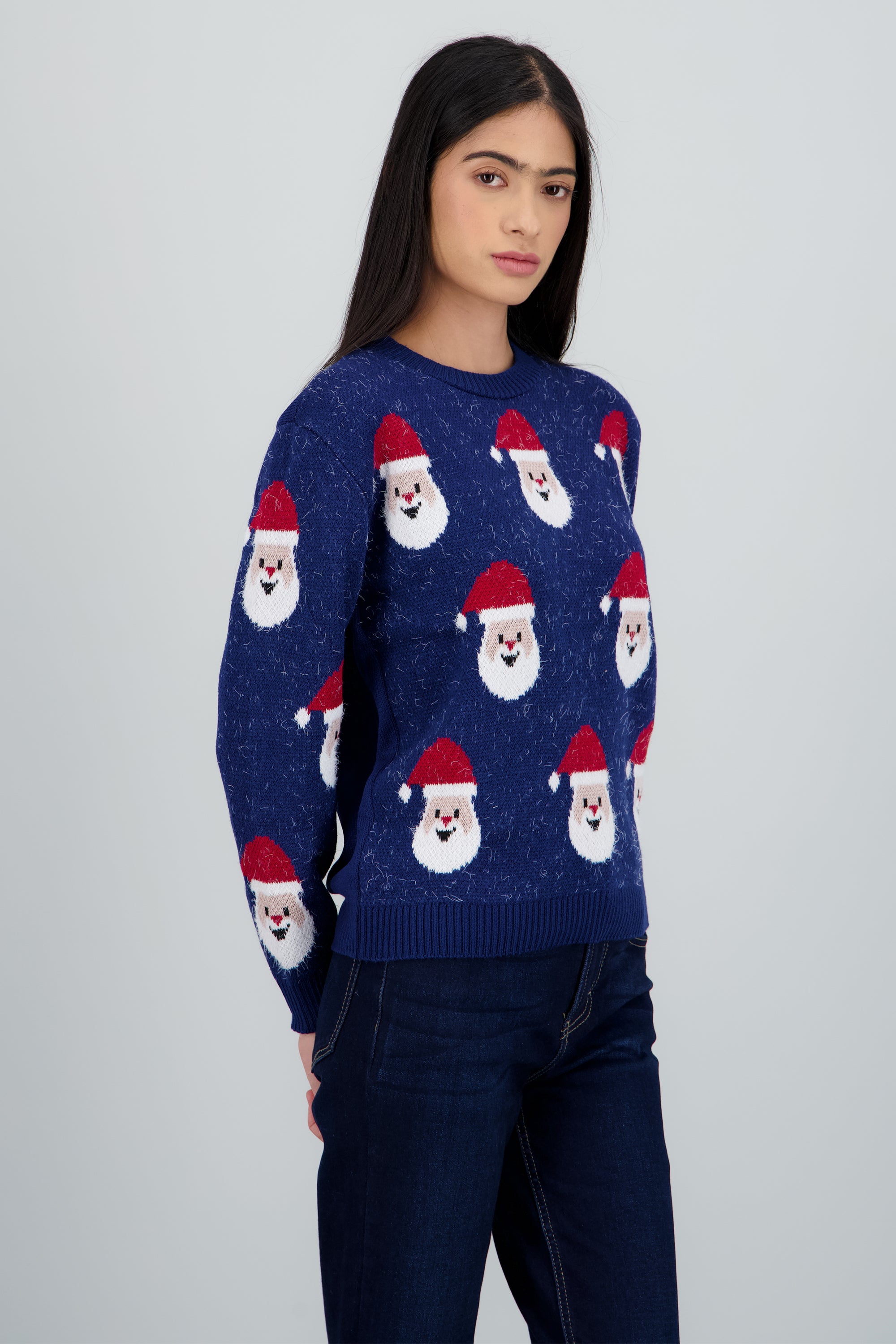 Suéter navideño diseño Santa Claus AZUL PATO