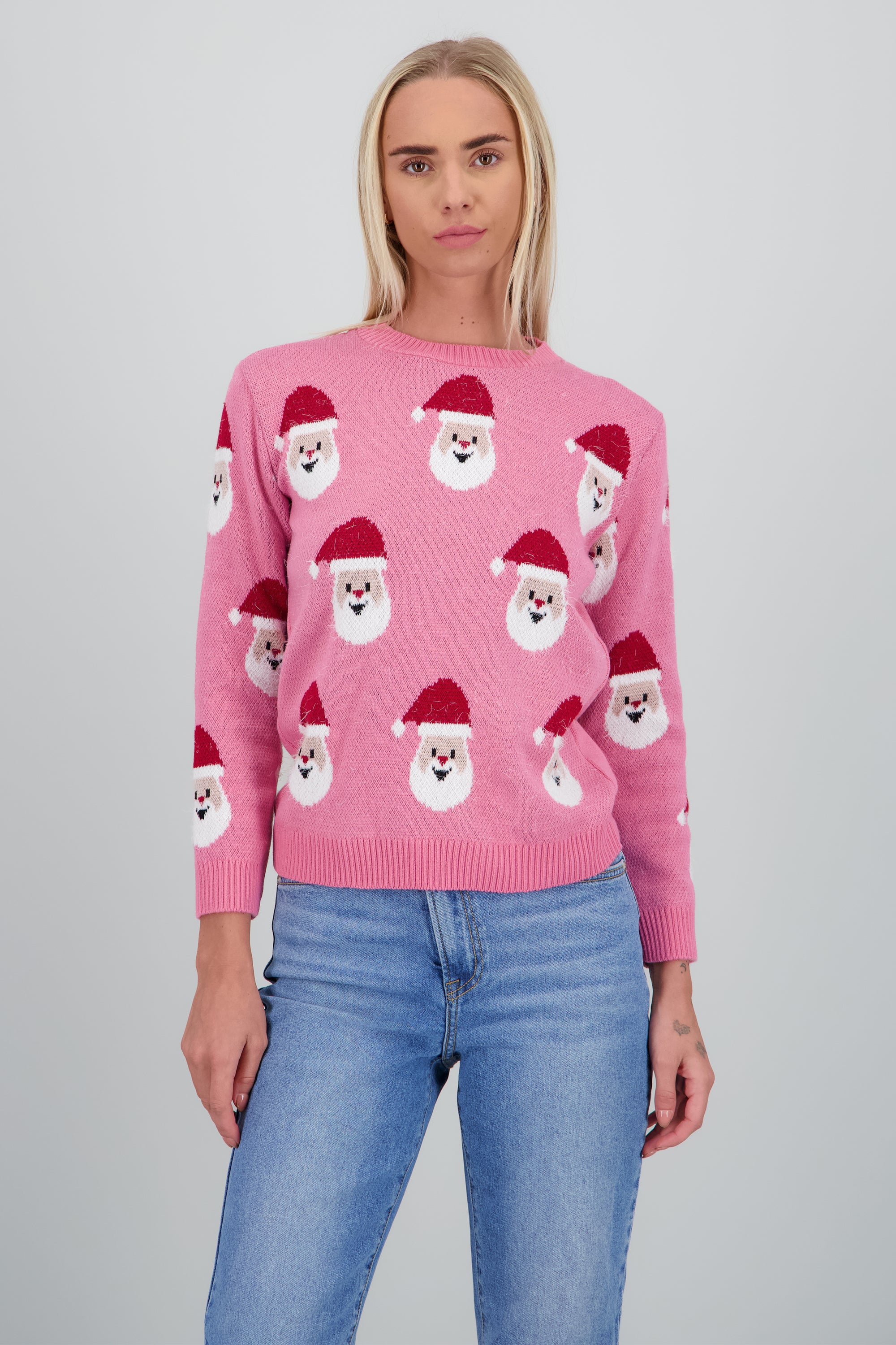 Suéter navideño diseño Santa Claus ROSA COMBO