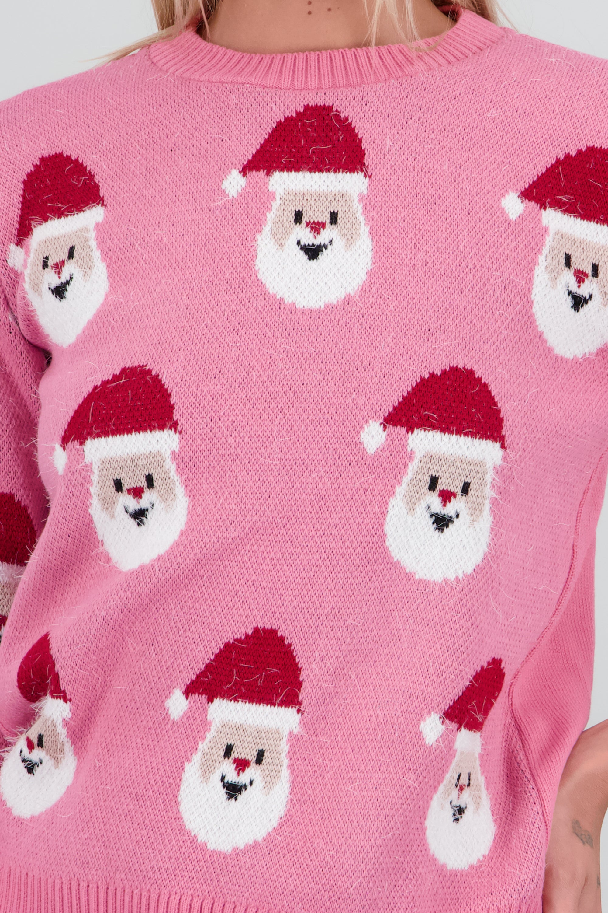 Suéter navideño diseño Santa Claus ROSA COMBO