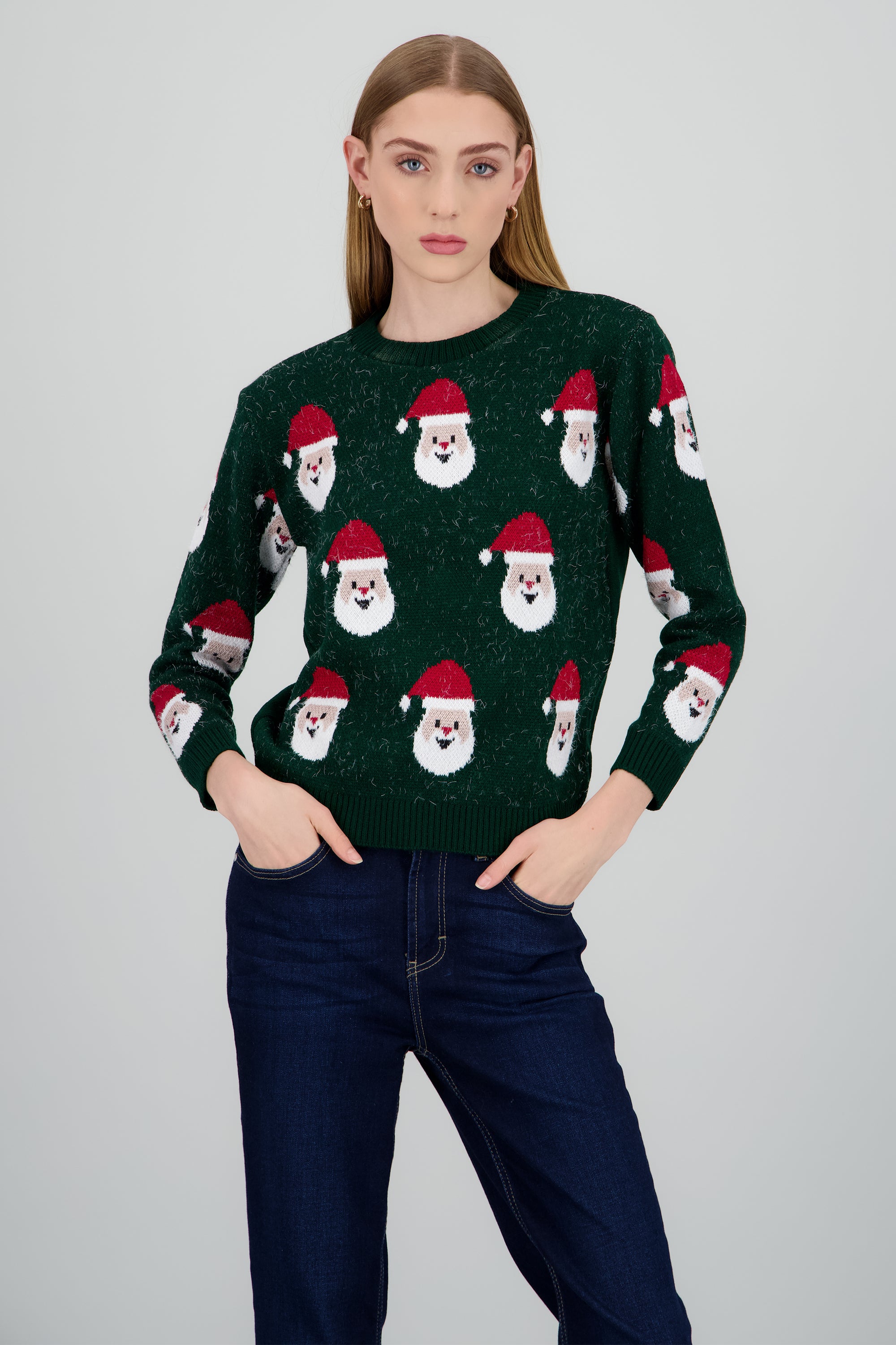 Suéter navideño diseño Santa Claus VERDE COMBO