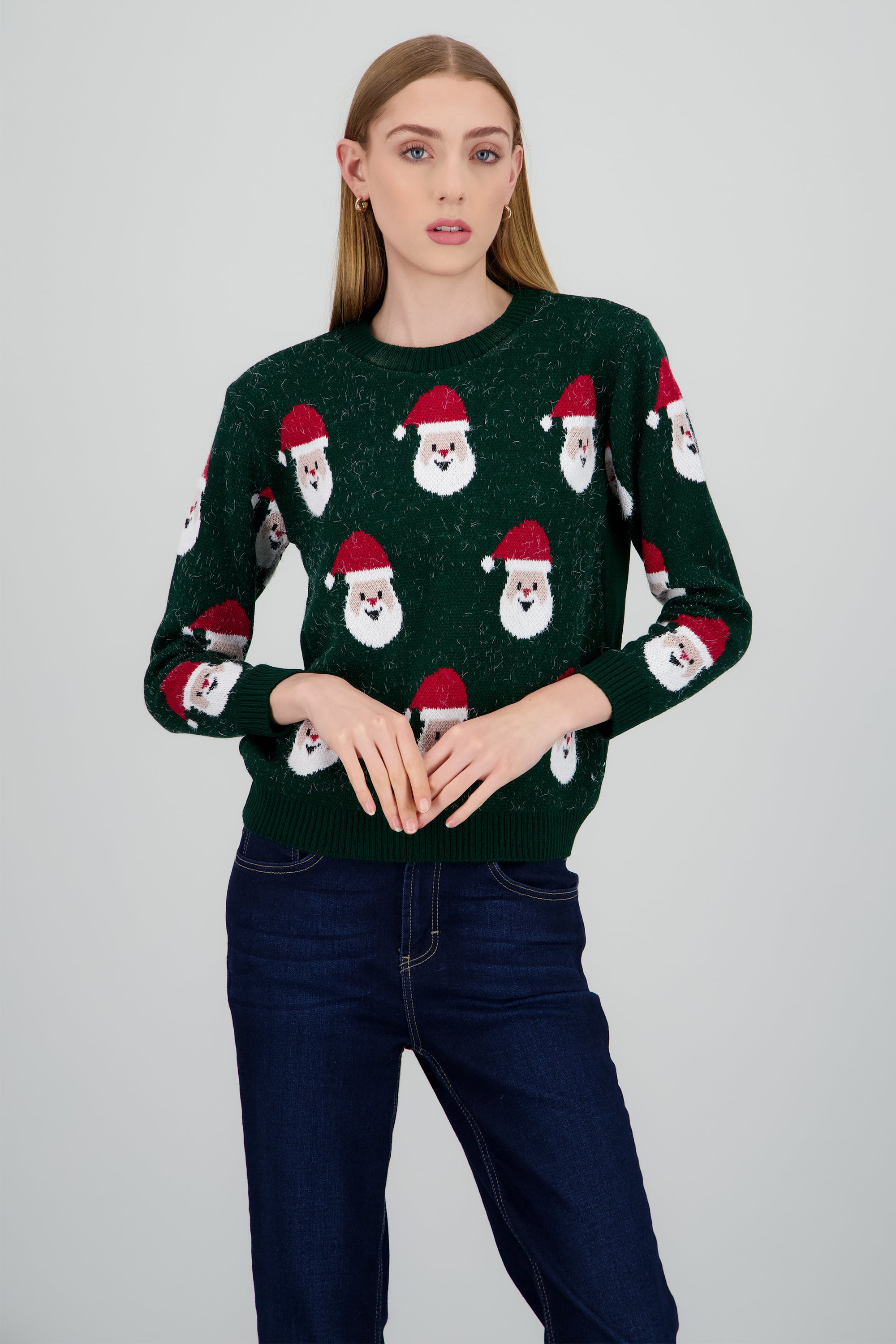 Suéter navideño diseño Santa Claus VERDE COMBO