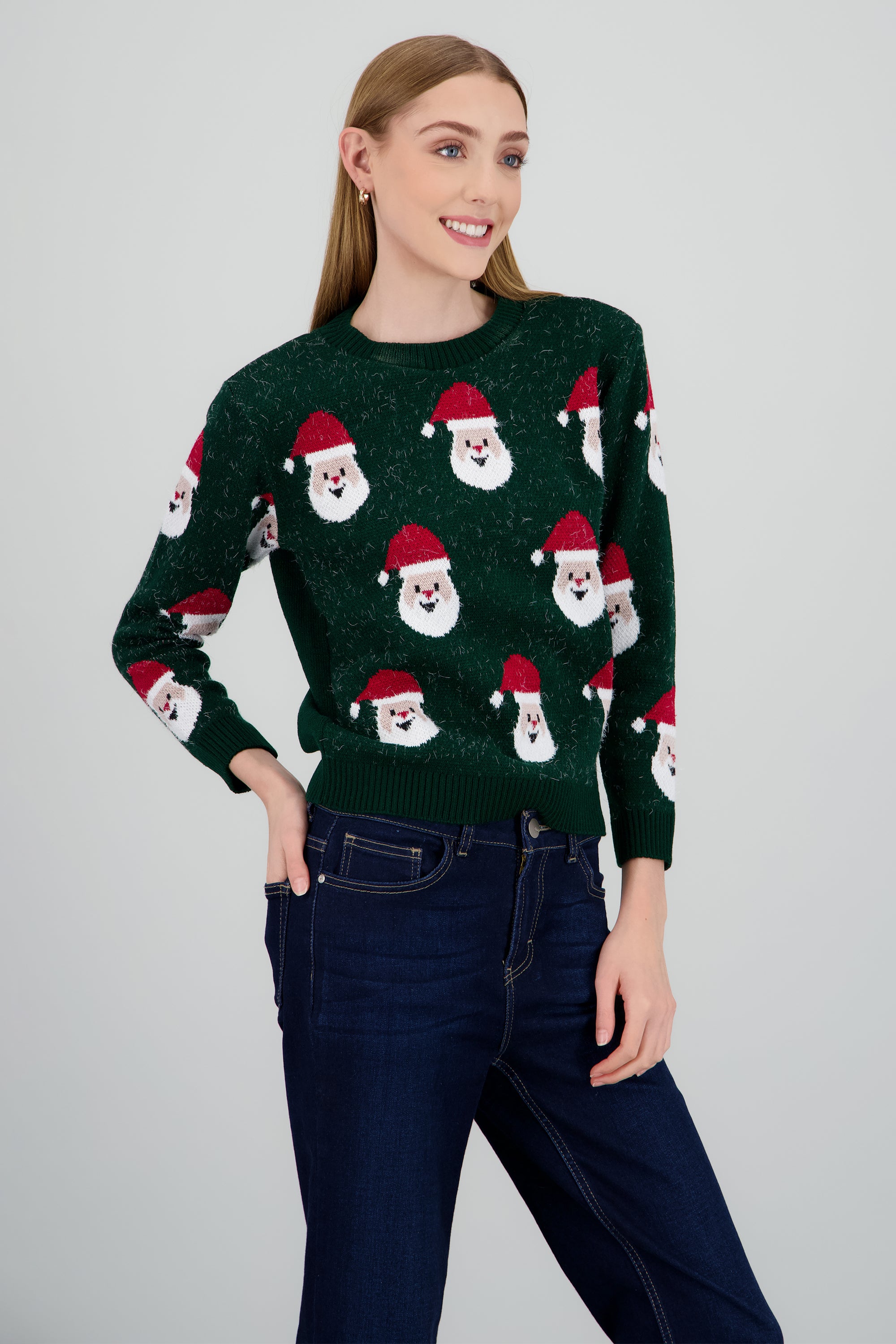 Suéter navideño diseño Santa Claus VERDE COMBO