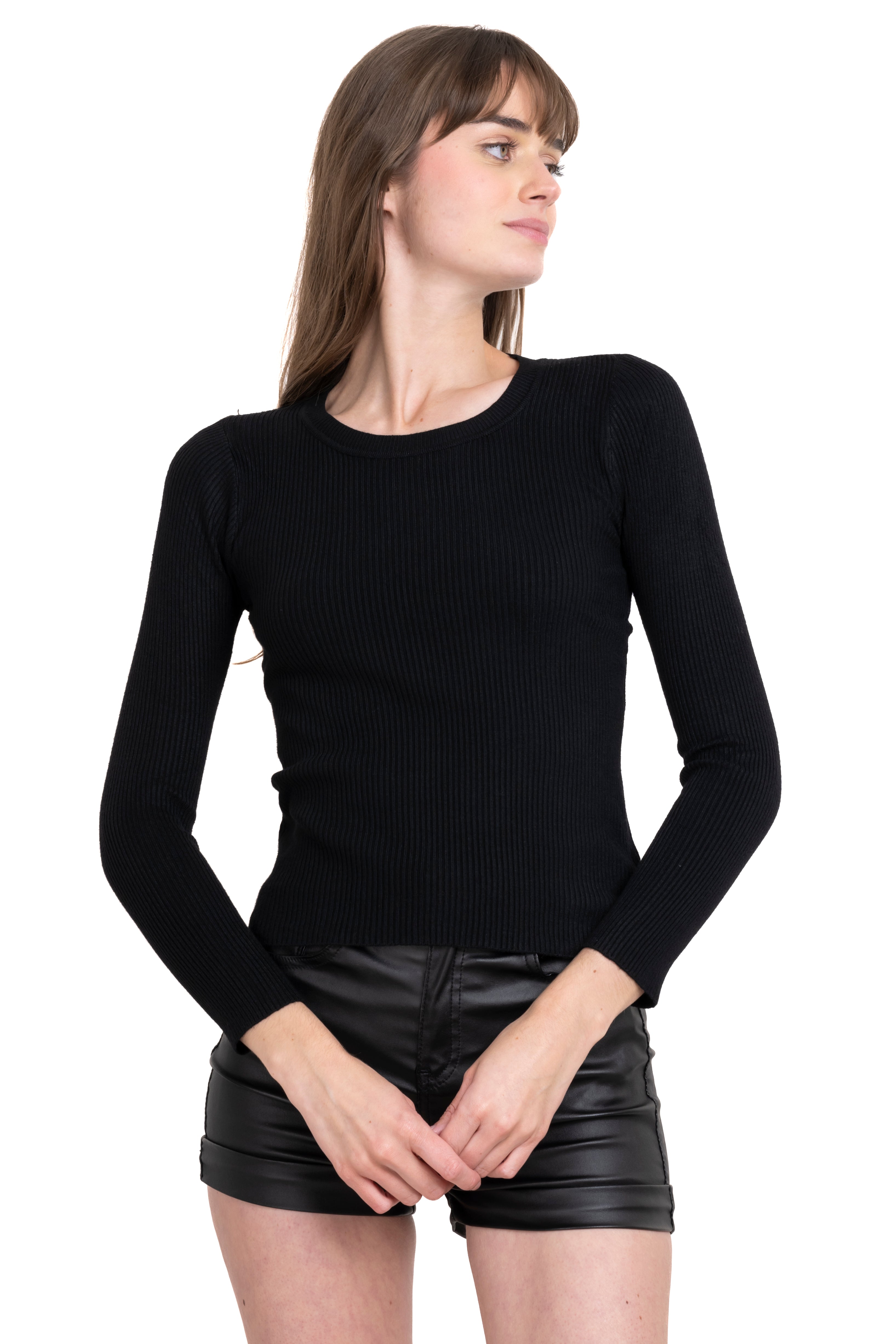 Top Manga Larga Cuello Redondo NEGRO