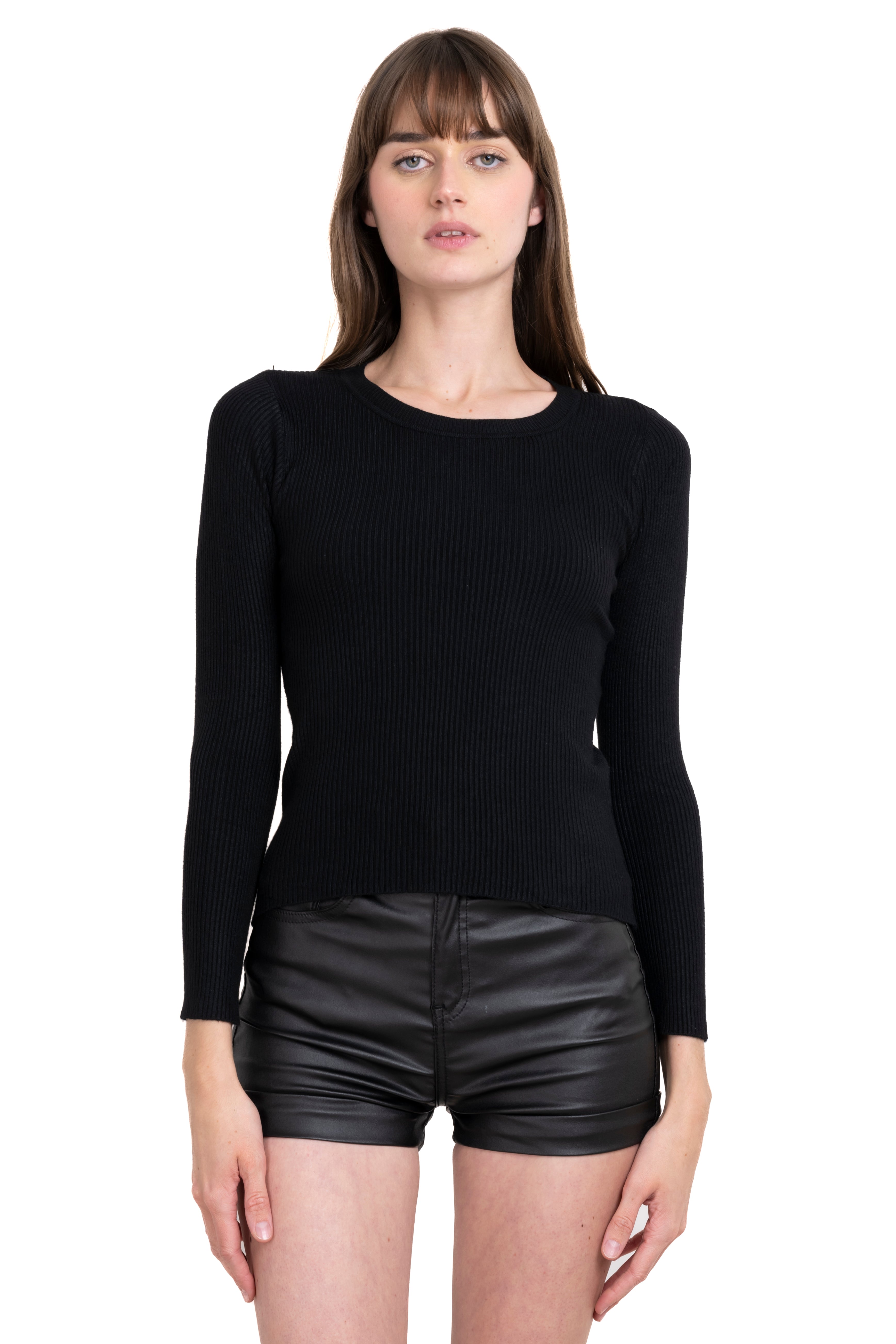 Top Manga Larga Cuello Redondo NEGRO