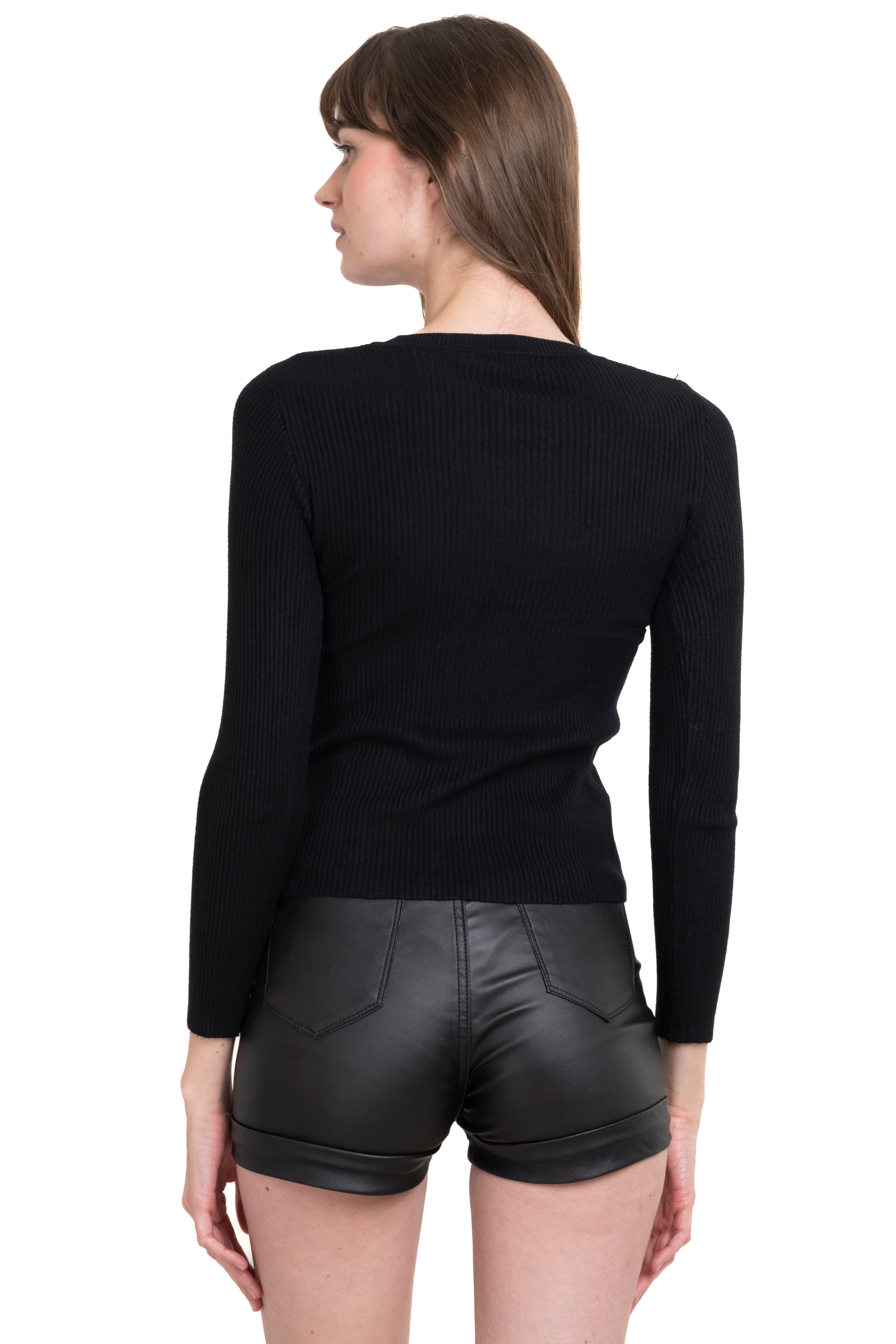 Top Manga Larga Cuello Redondo NEGRO