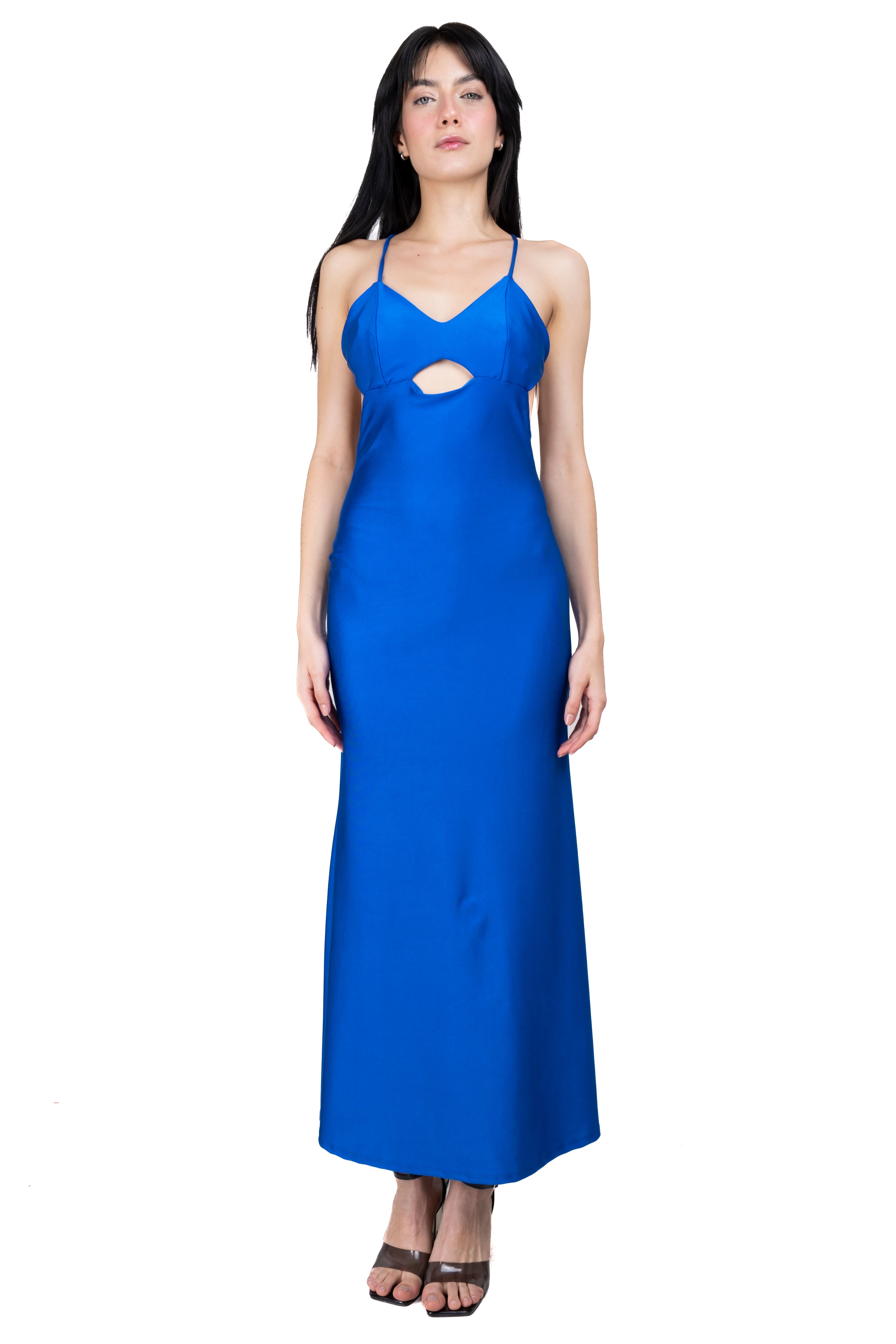 Vestido maxi detalle escote AZUL