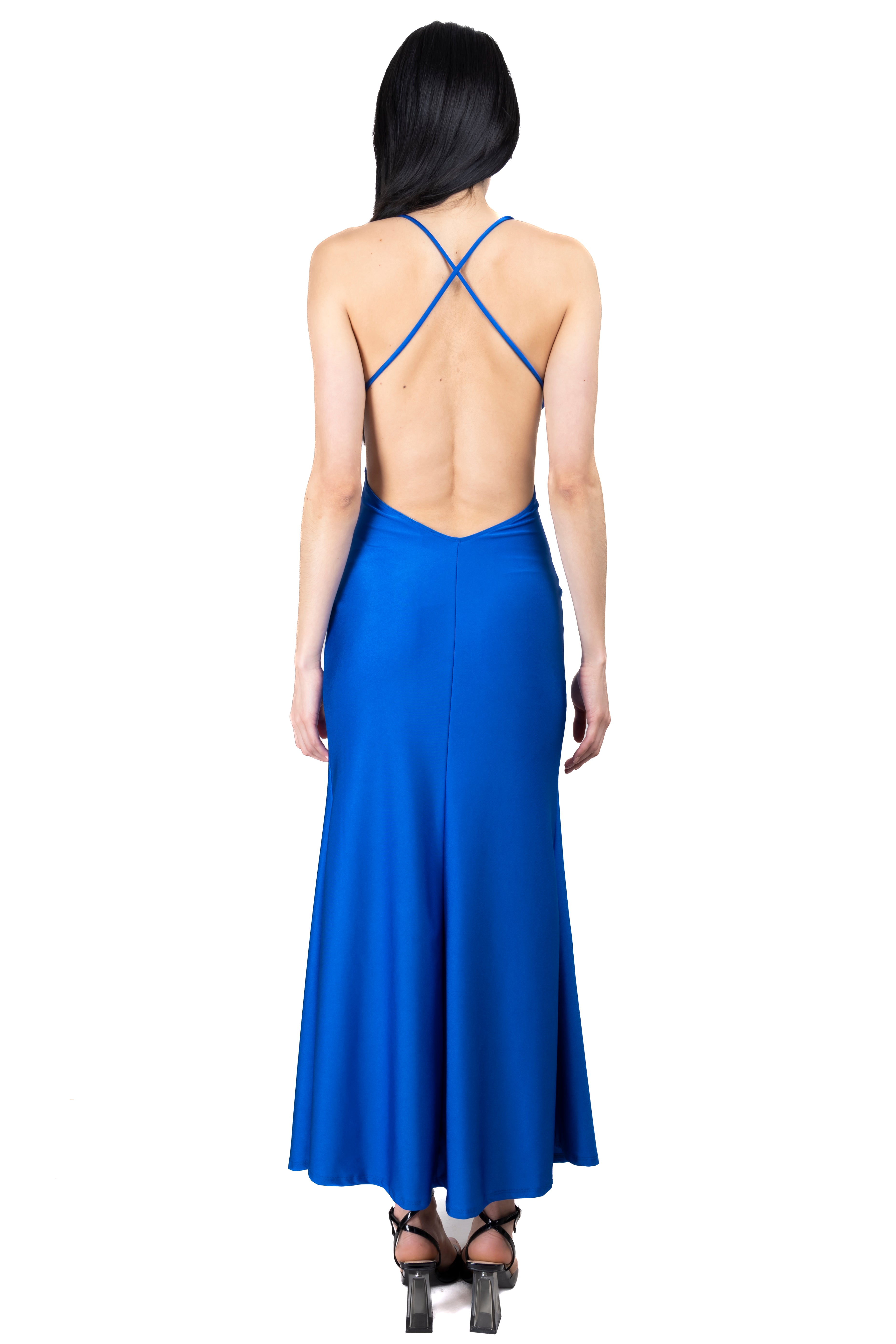 Vestido maxi detalle escote AZUL