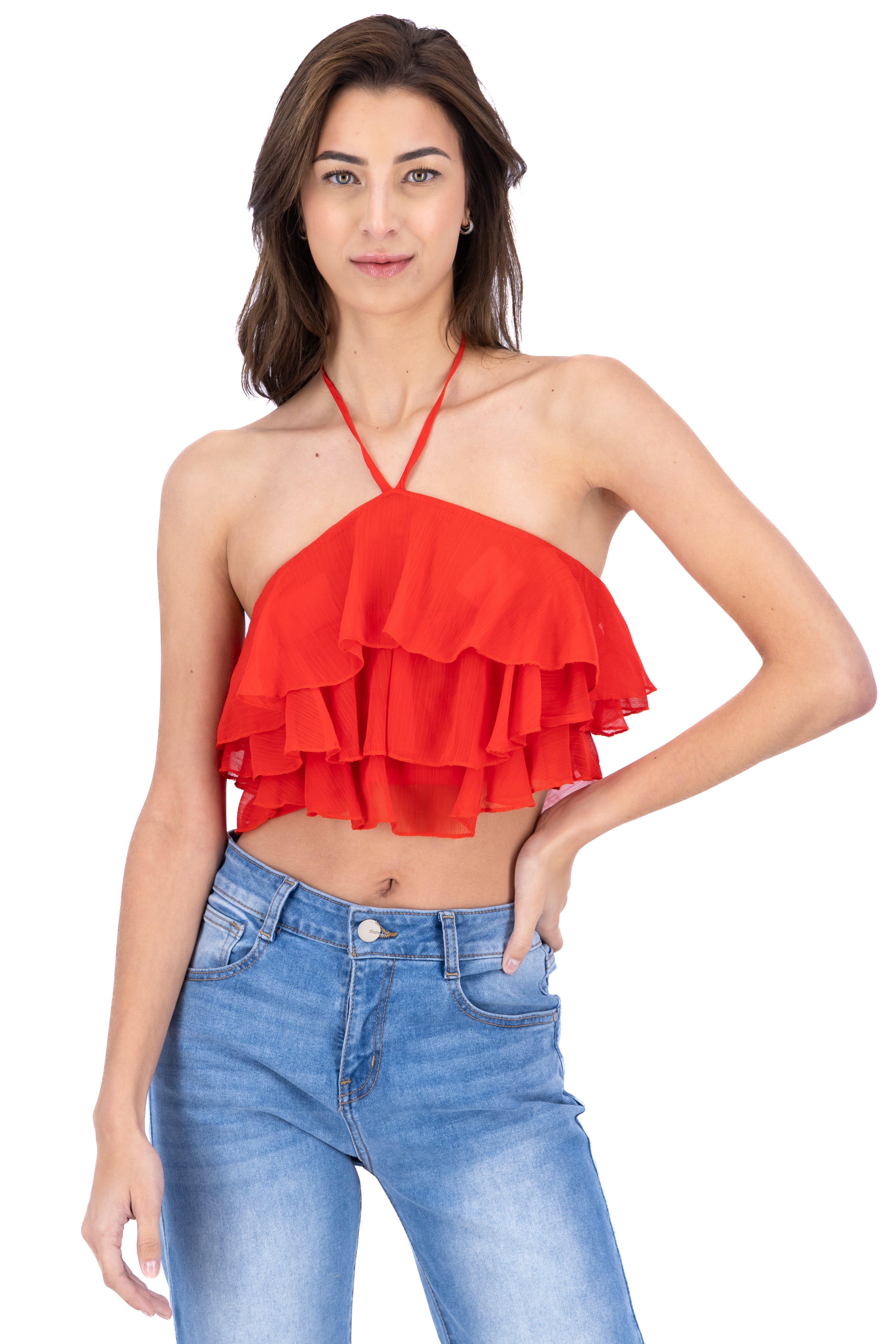 Top halter olanes cascada ROJO