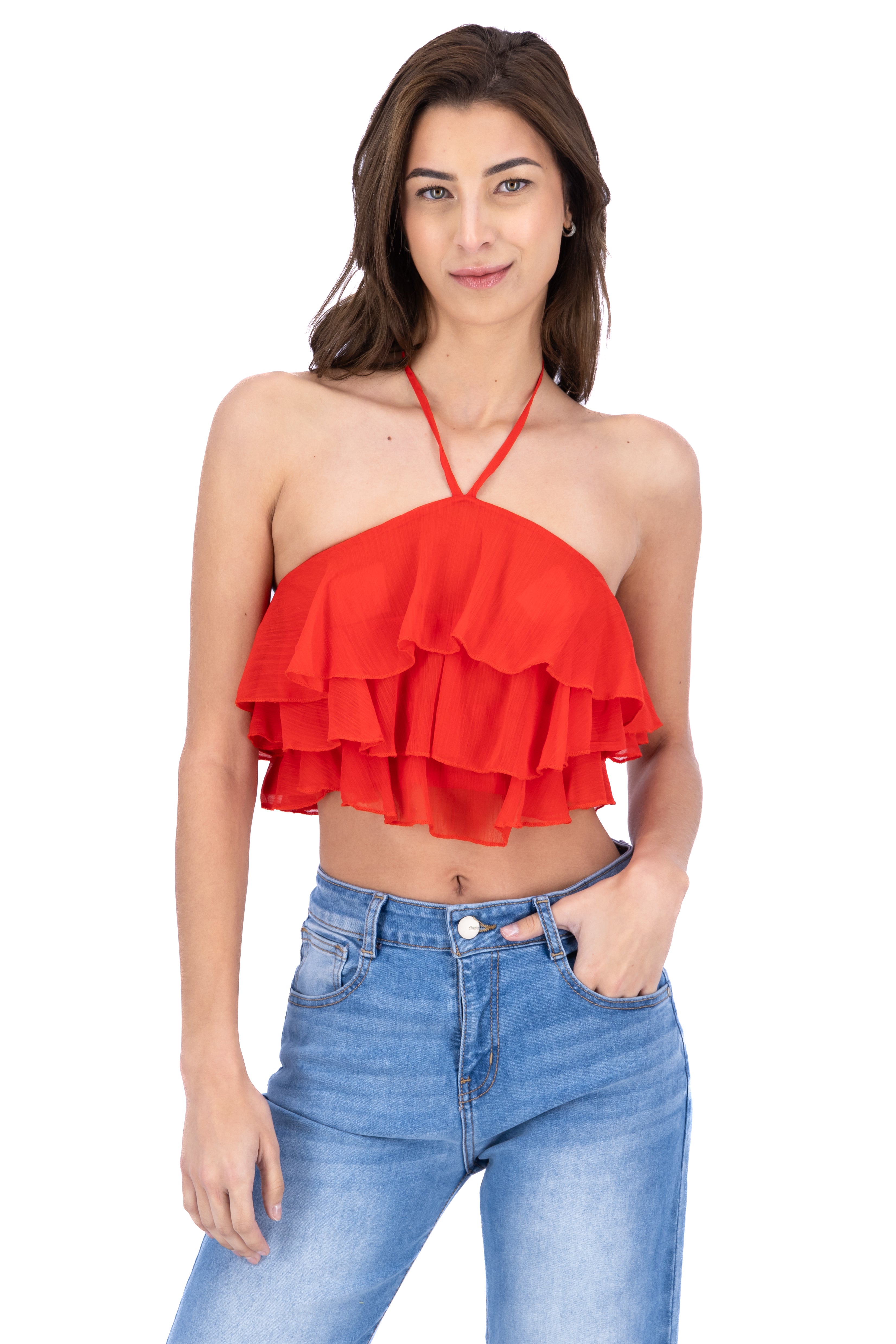 Top halter olanes cascada ROJO