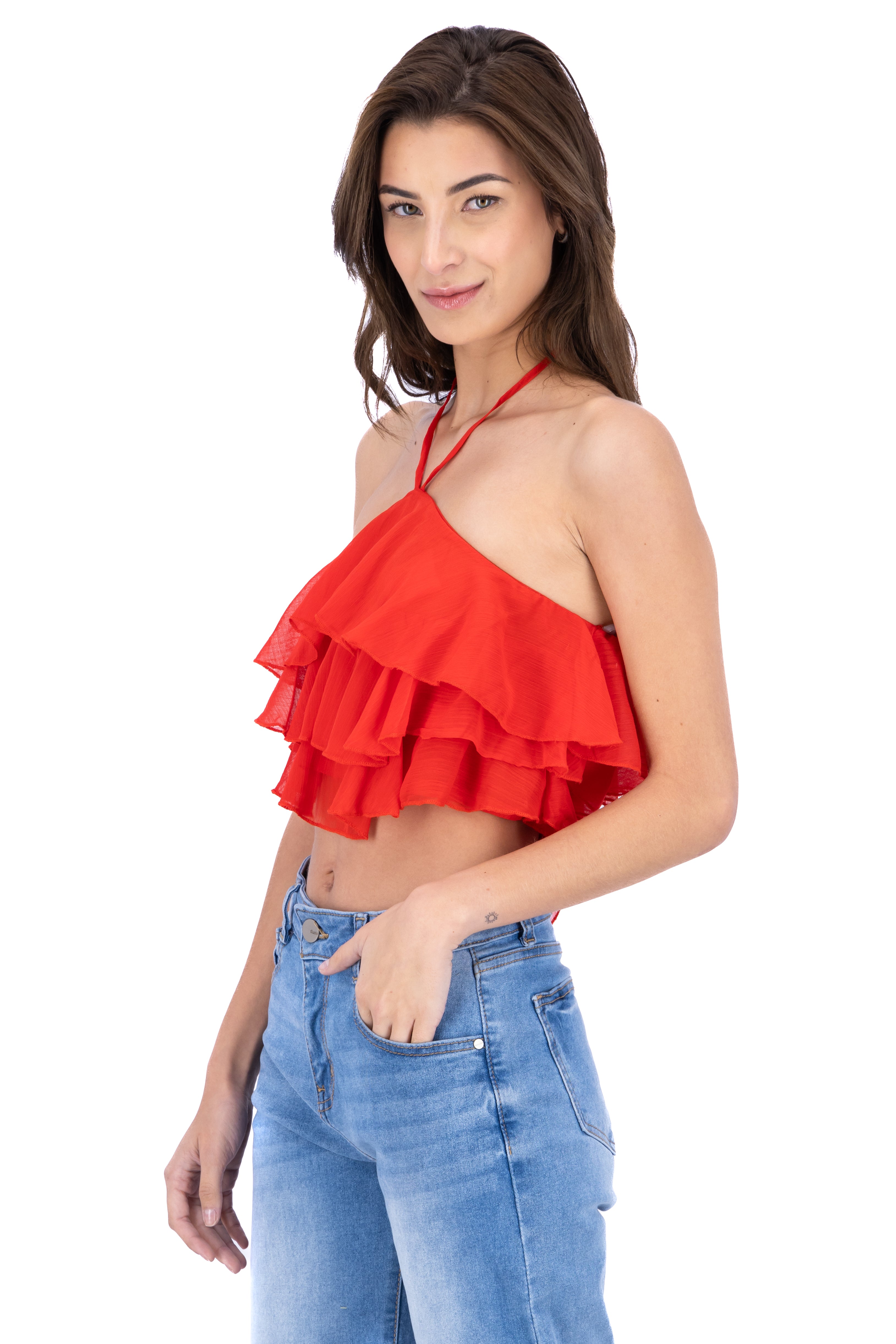 Top halter olanes cascada ROJO