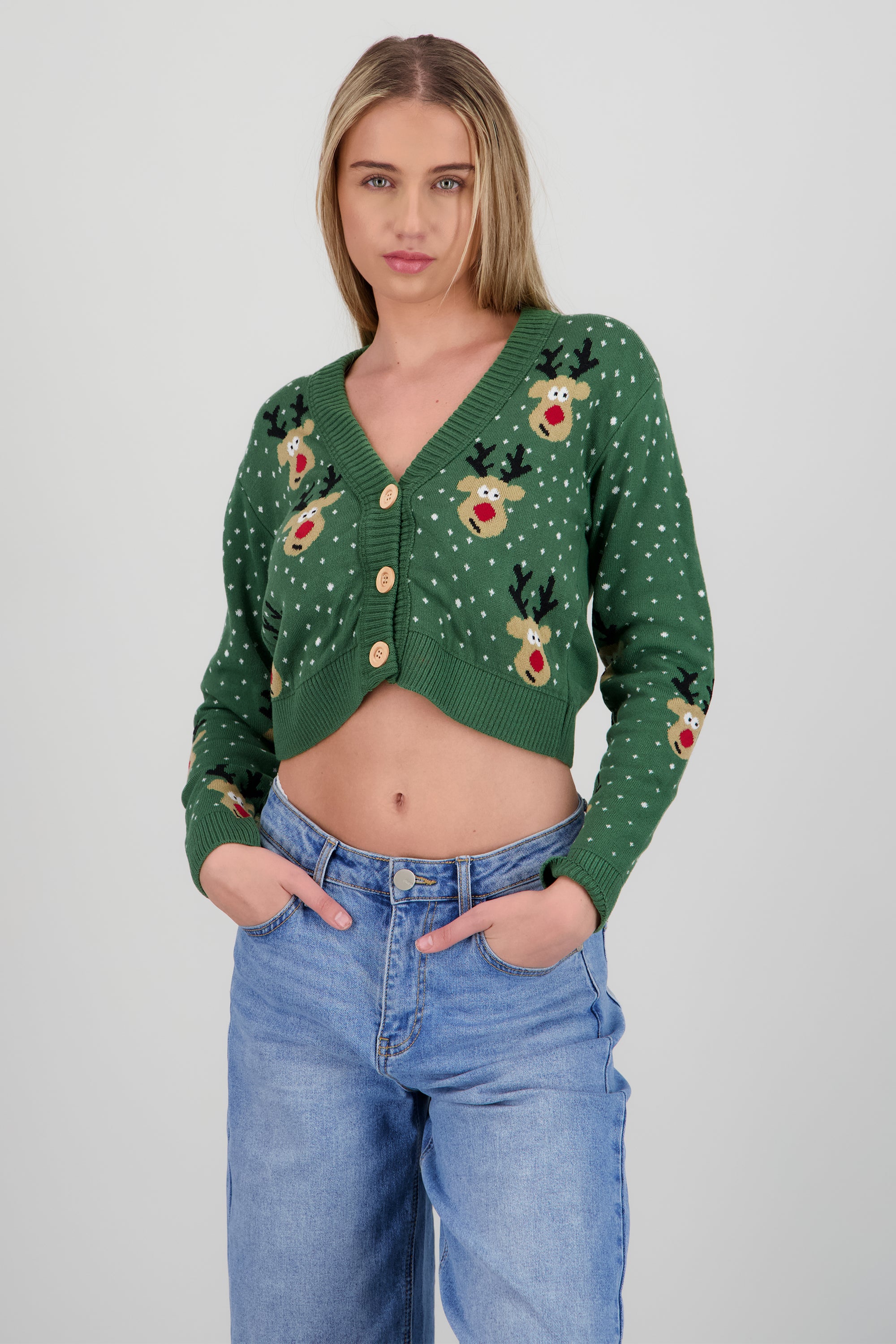 Cardigan renos detalle botones OLIVO COMBO