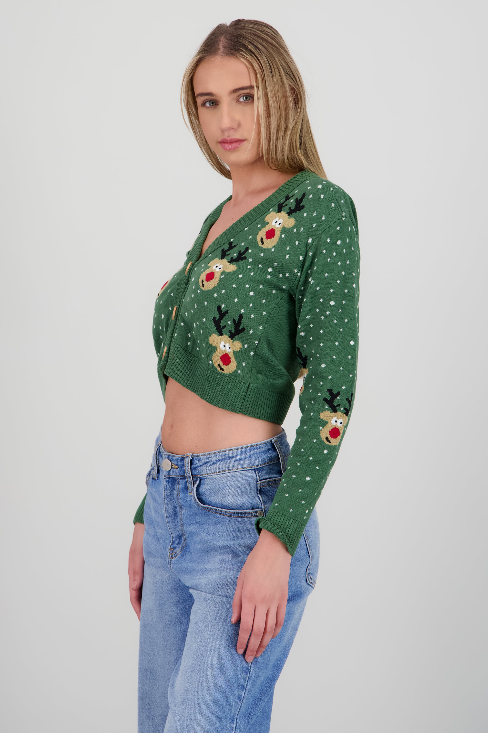 Cardigan renos detalle botones OLIVO COMBO