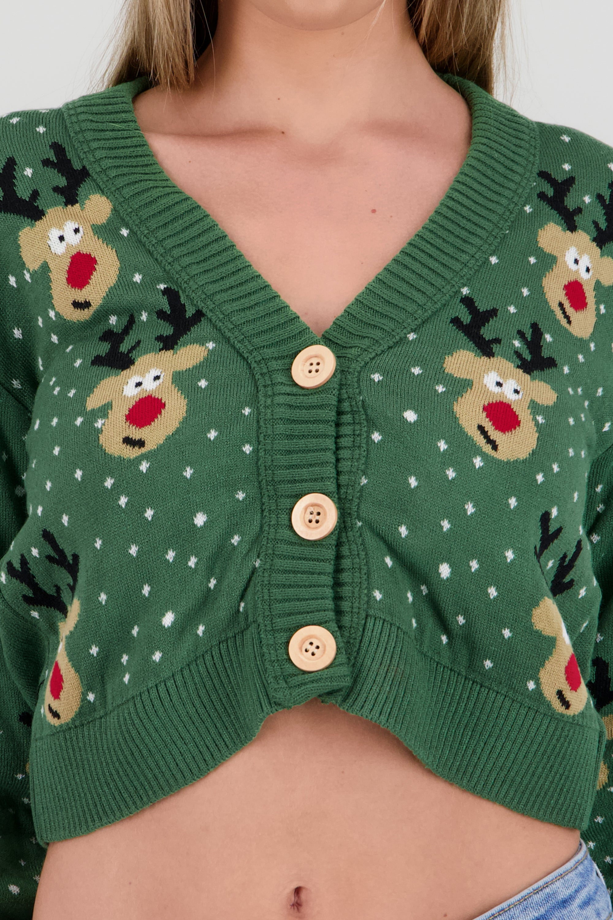 Cardigan renos detalle botones OLIVO COMBO