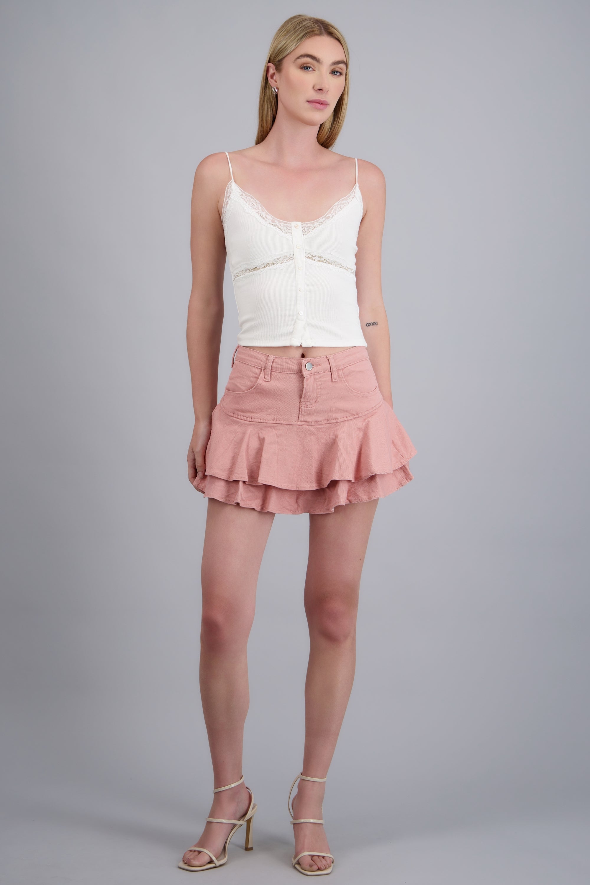 FALDA SHORT DENIM OLANES PALO DE ROSA