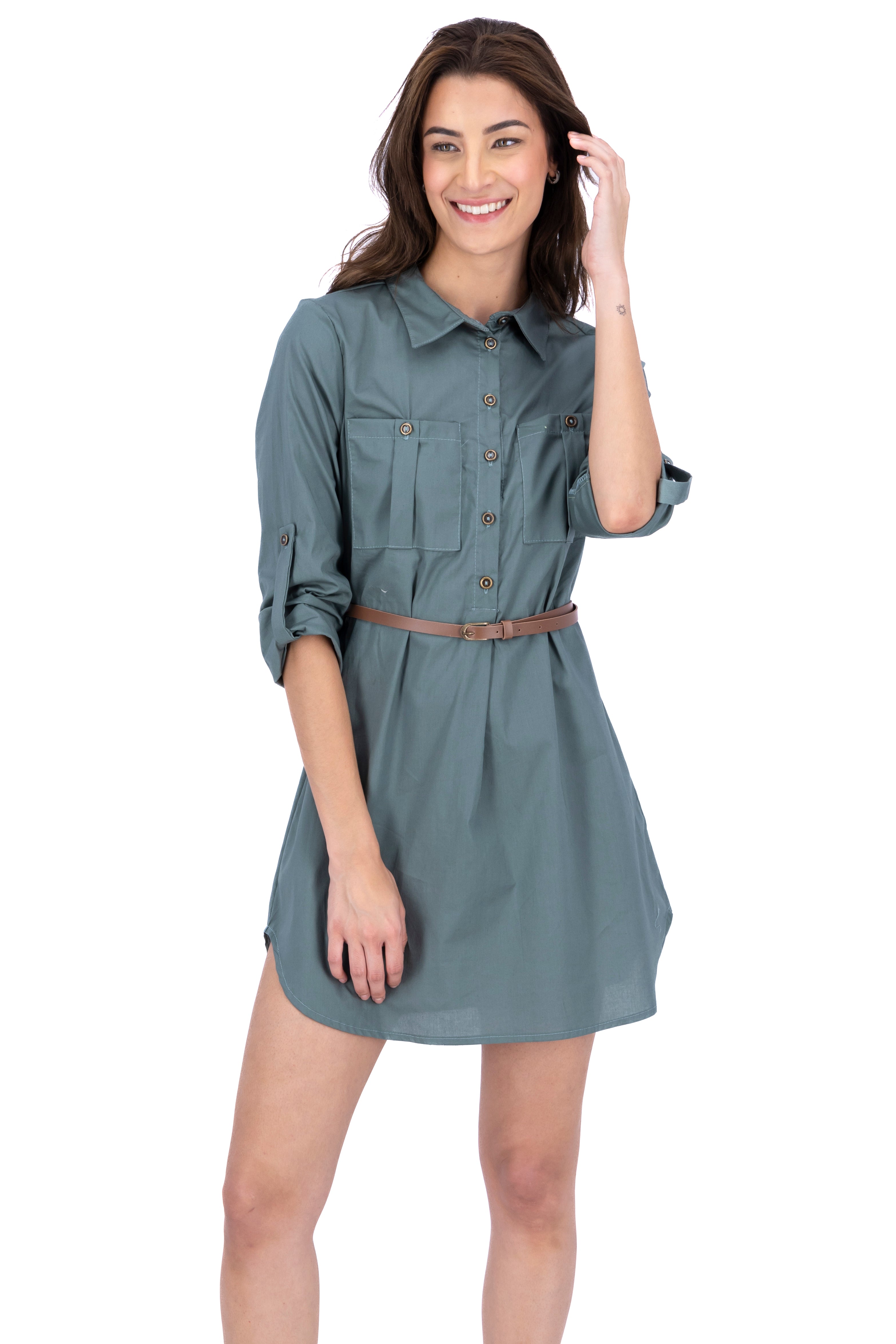 Vestido camisero detalle bolsas VERDE