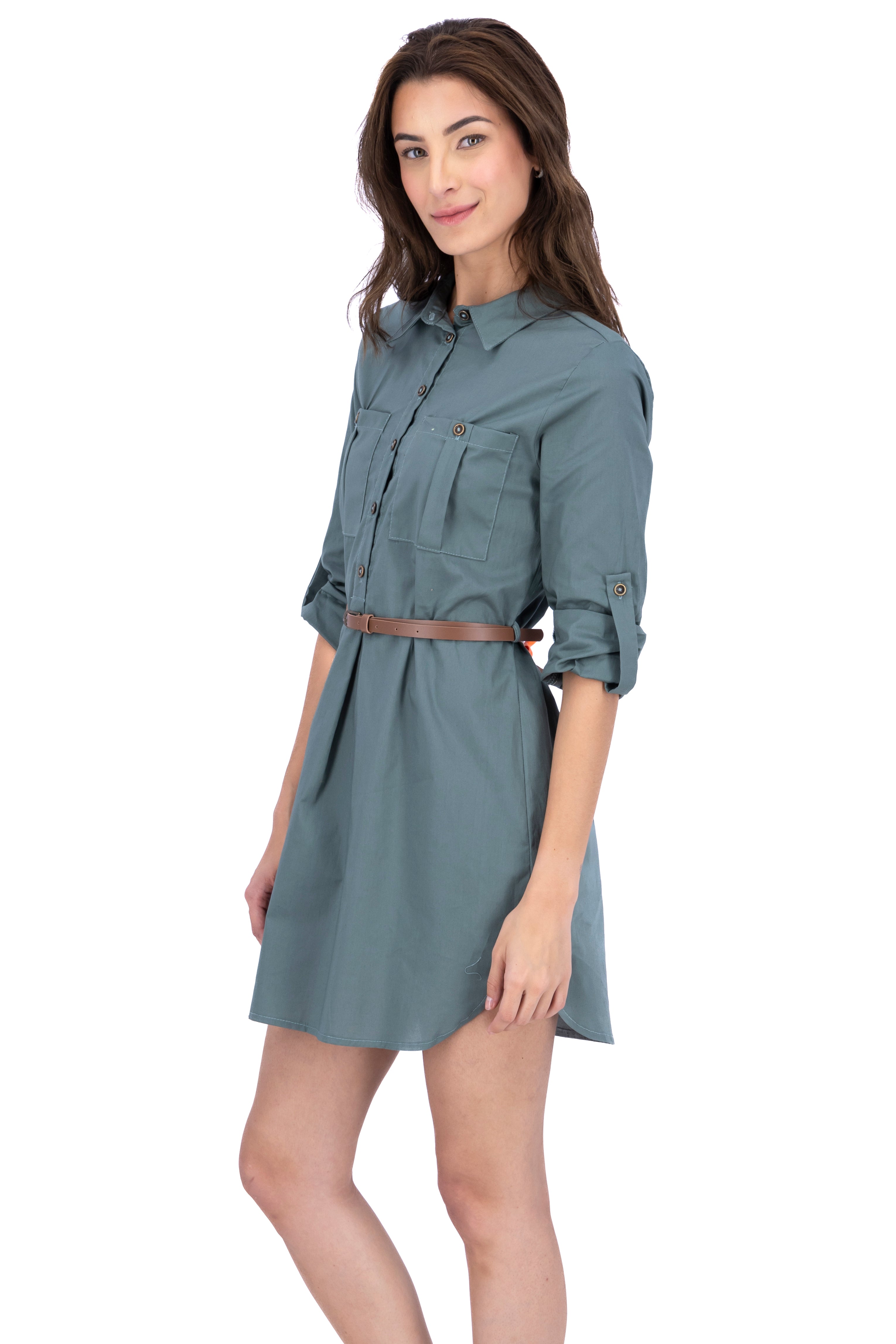 Vestido camisero detalle bolsas VERDE