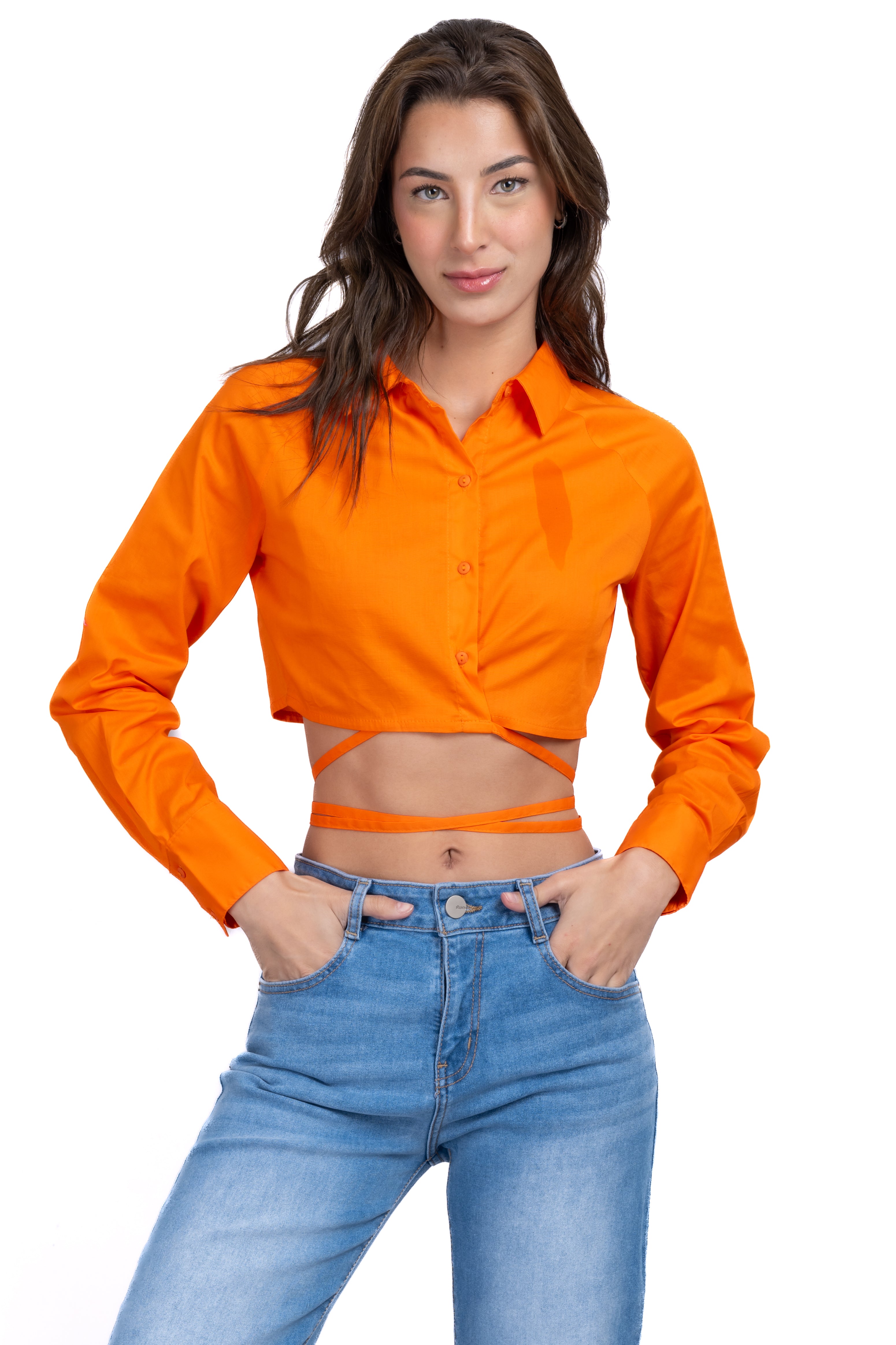 Camisa crop cintas cruzadas NARANJA