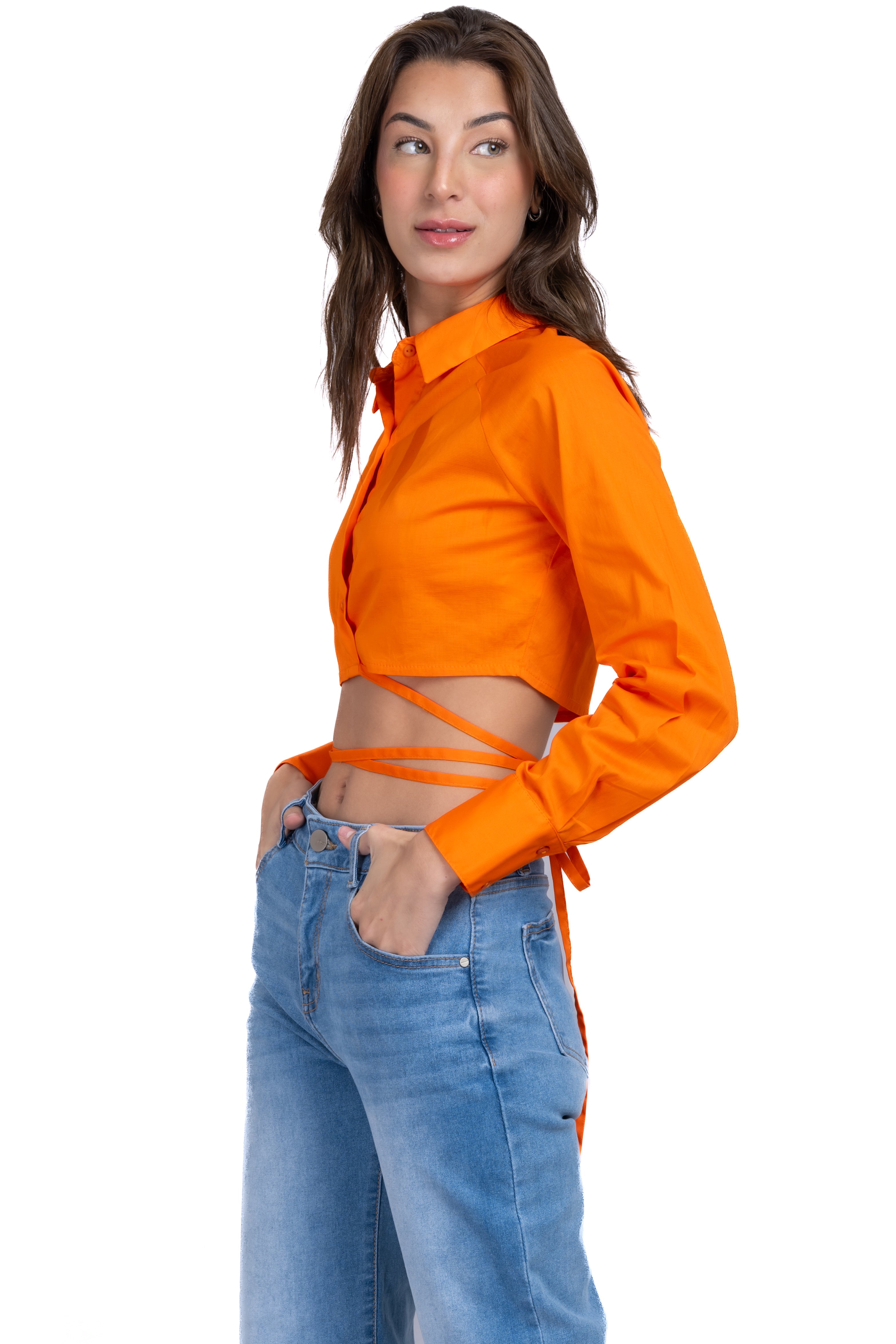 Camisa crop cintas cruzadas NARANJA