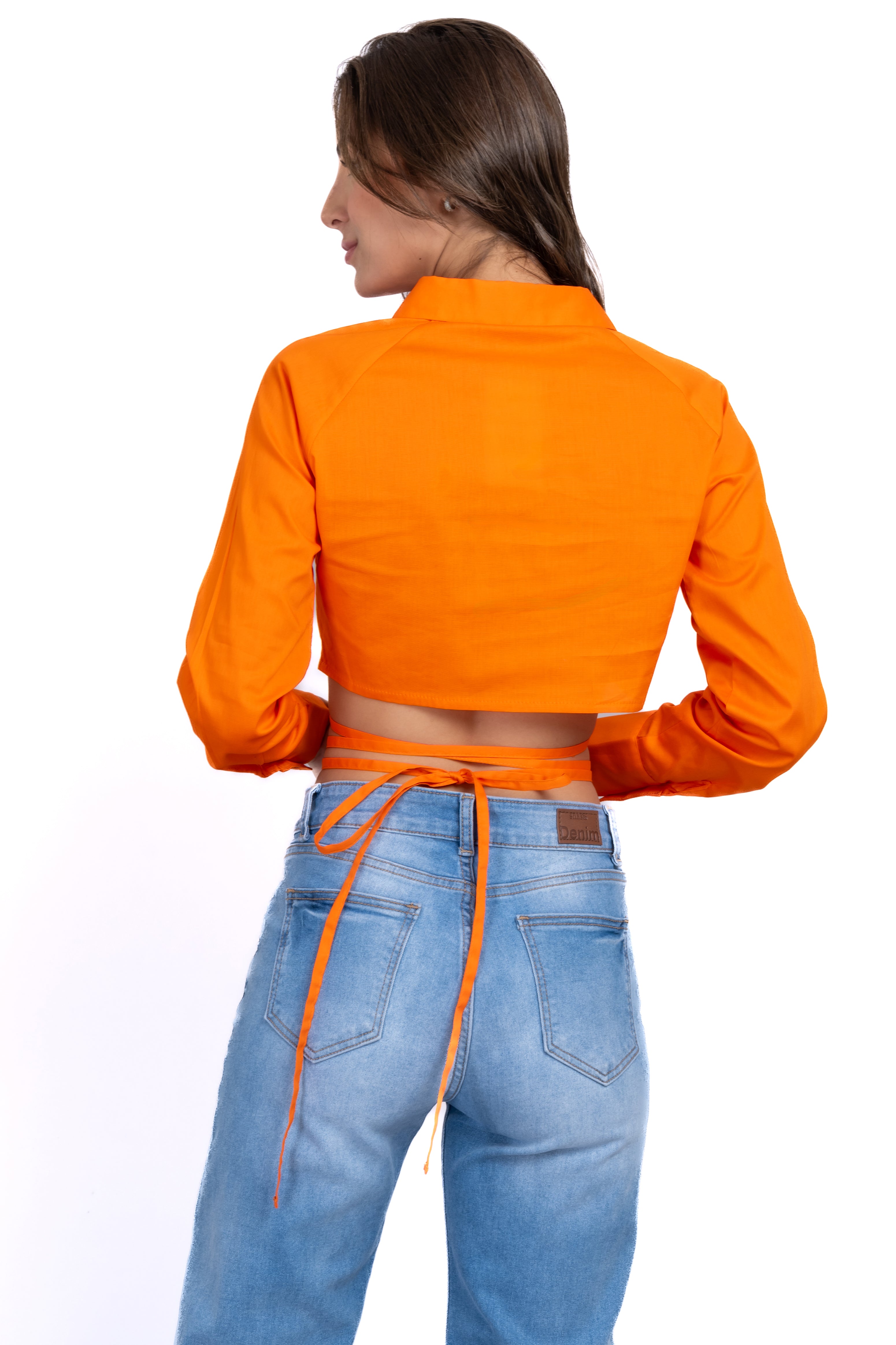 Camisa crop cintas cruzadas NARANJA