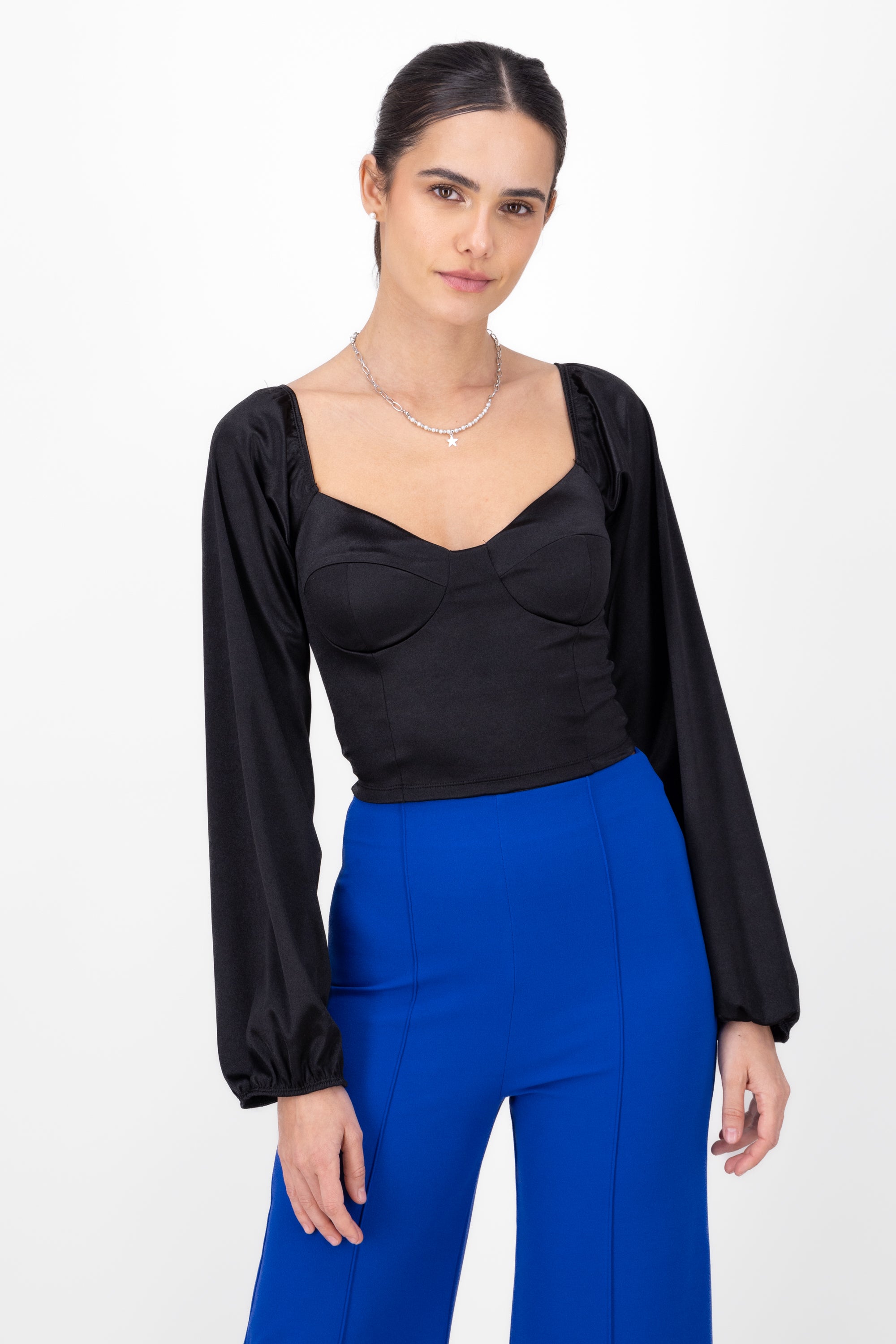 Blusa bustier satín NEGRO