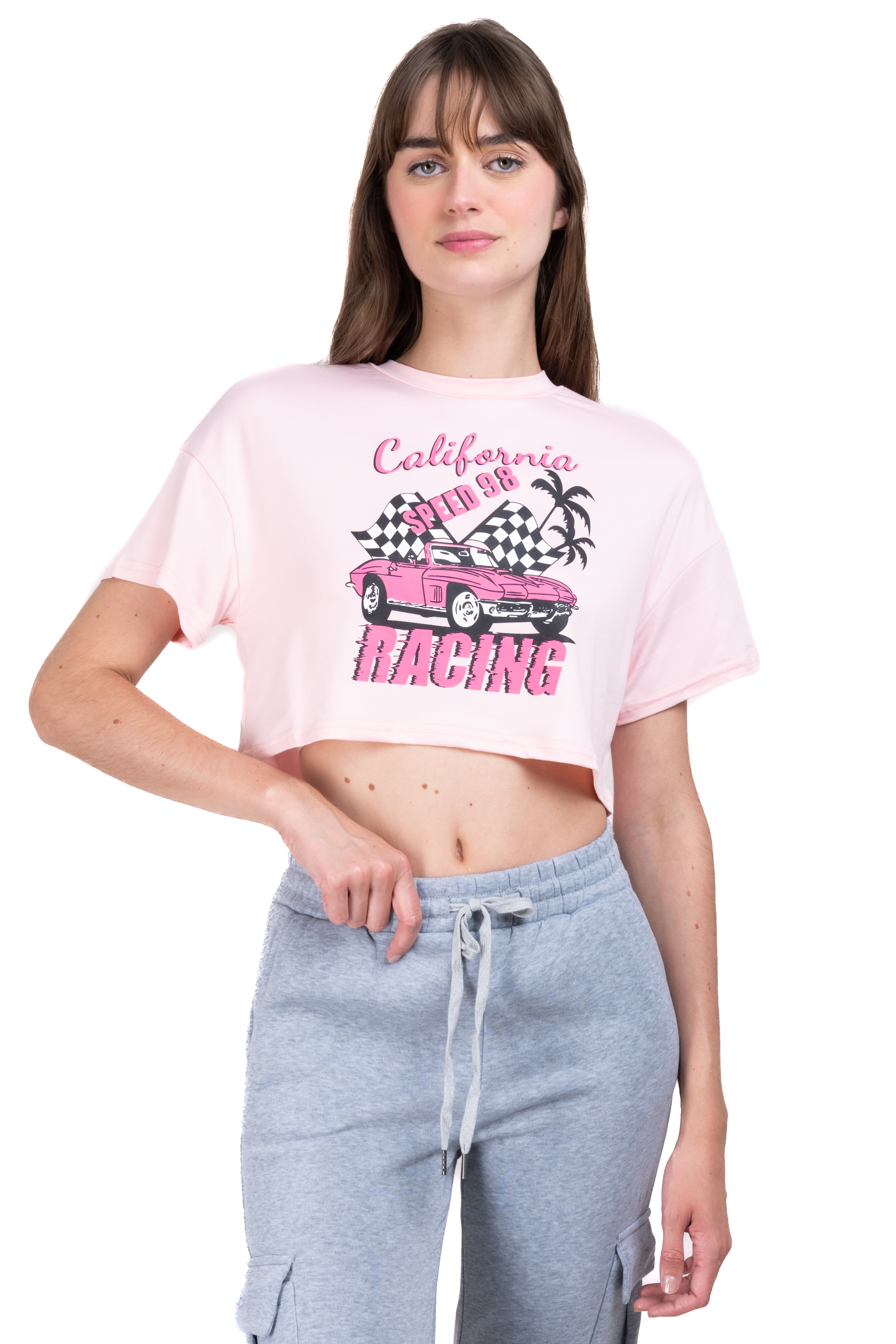 Playera crop boxy California Racing ROSA