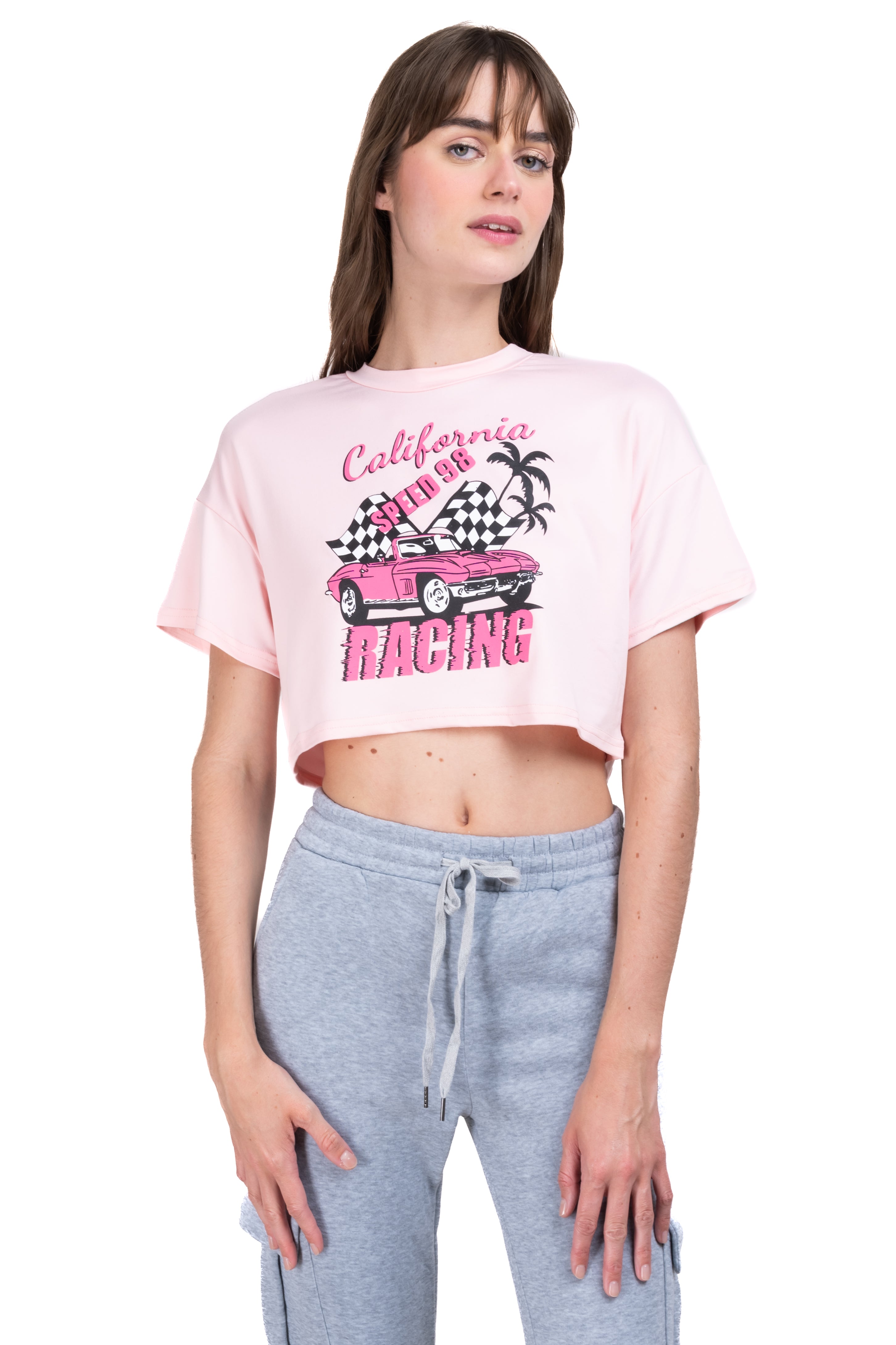 Playera crop boxy California Racing ROSA