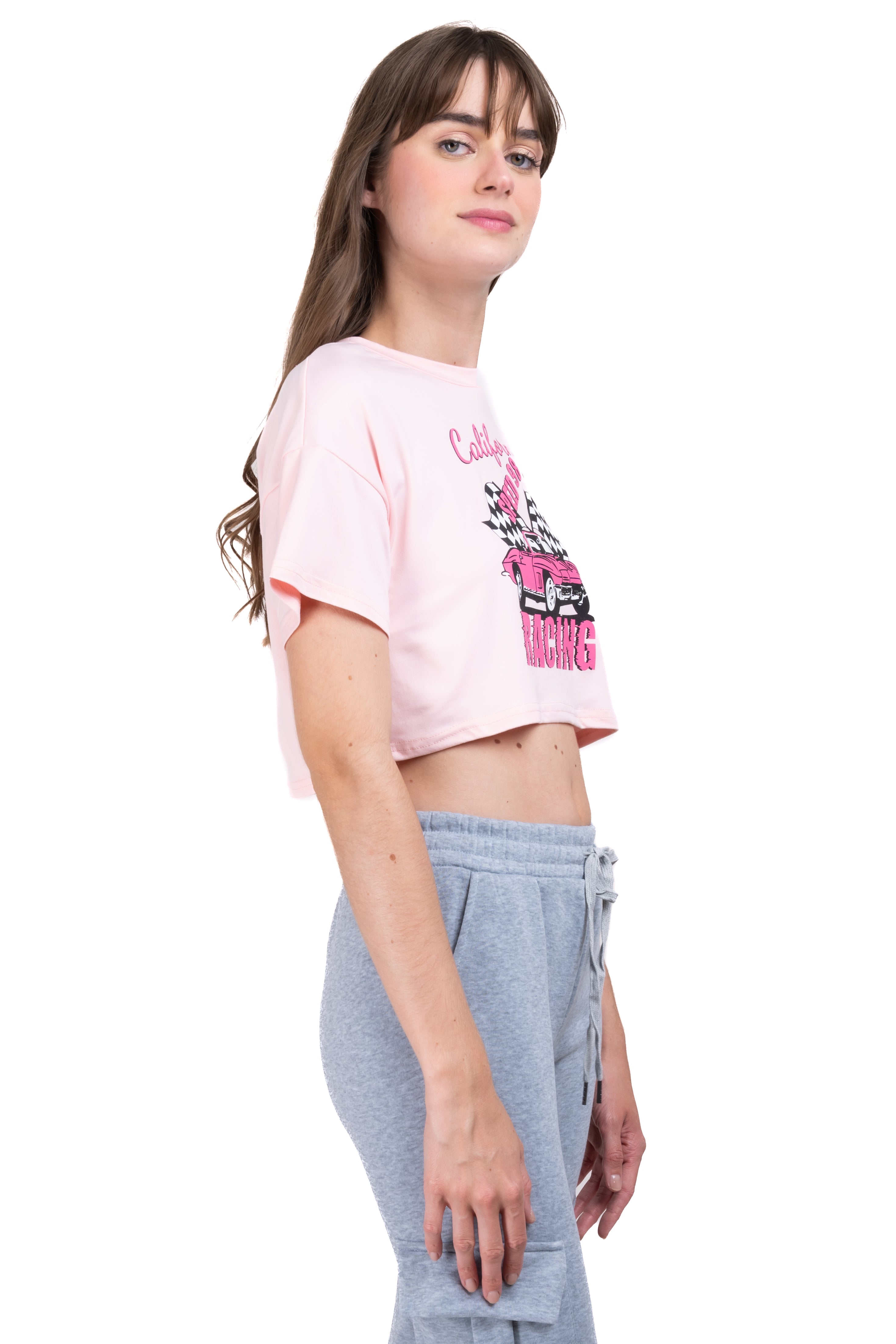 Playera crop boxy California Racing ROSA