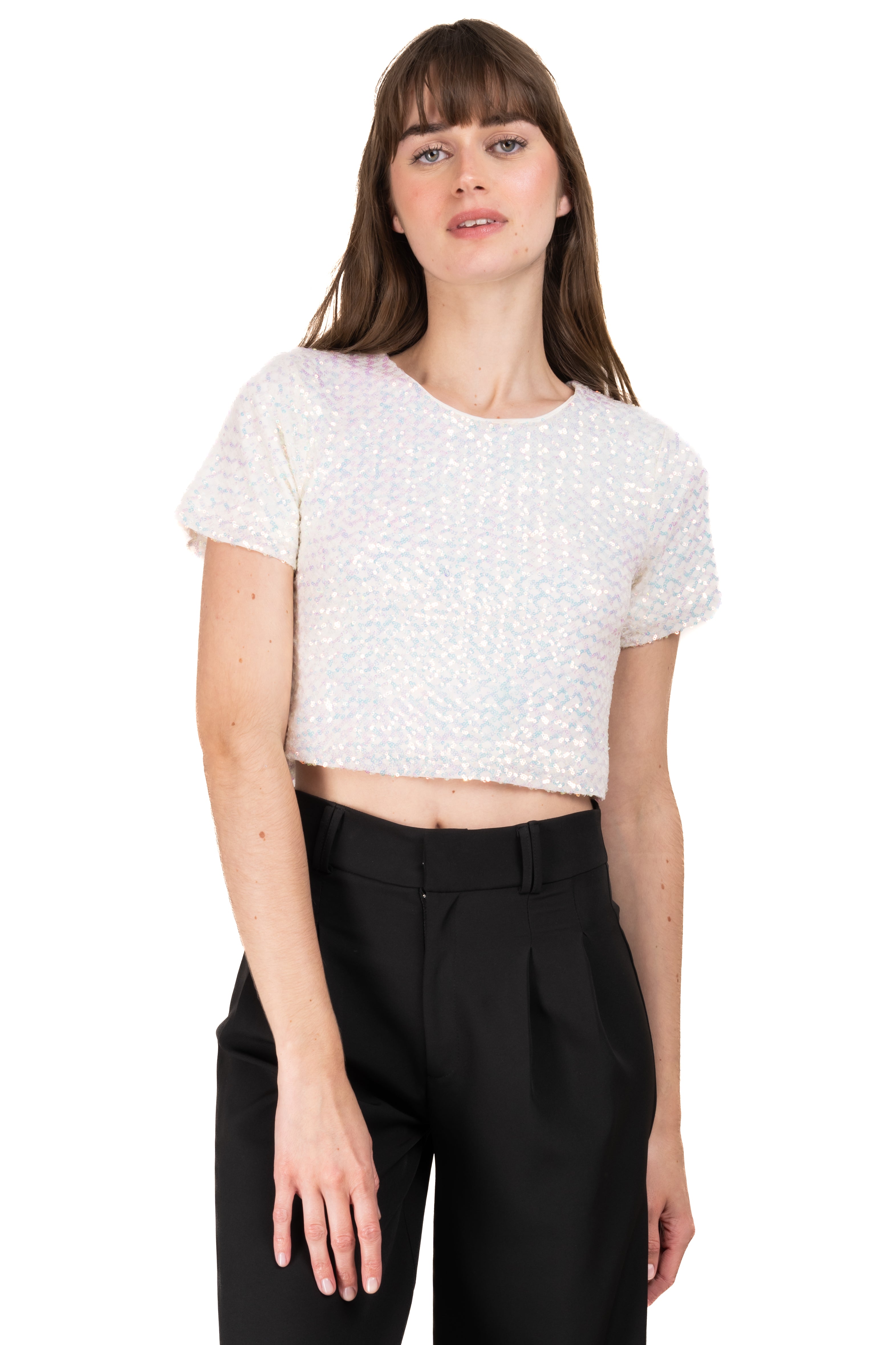 Blusa crop multilentejuela BLANCO