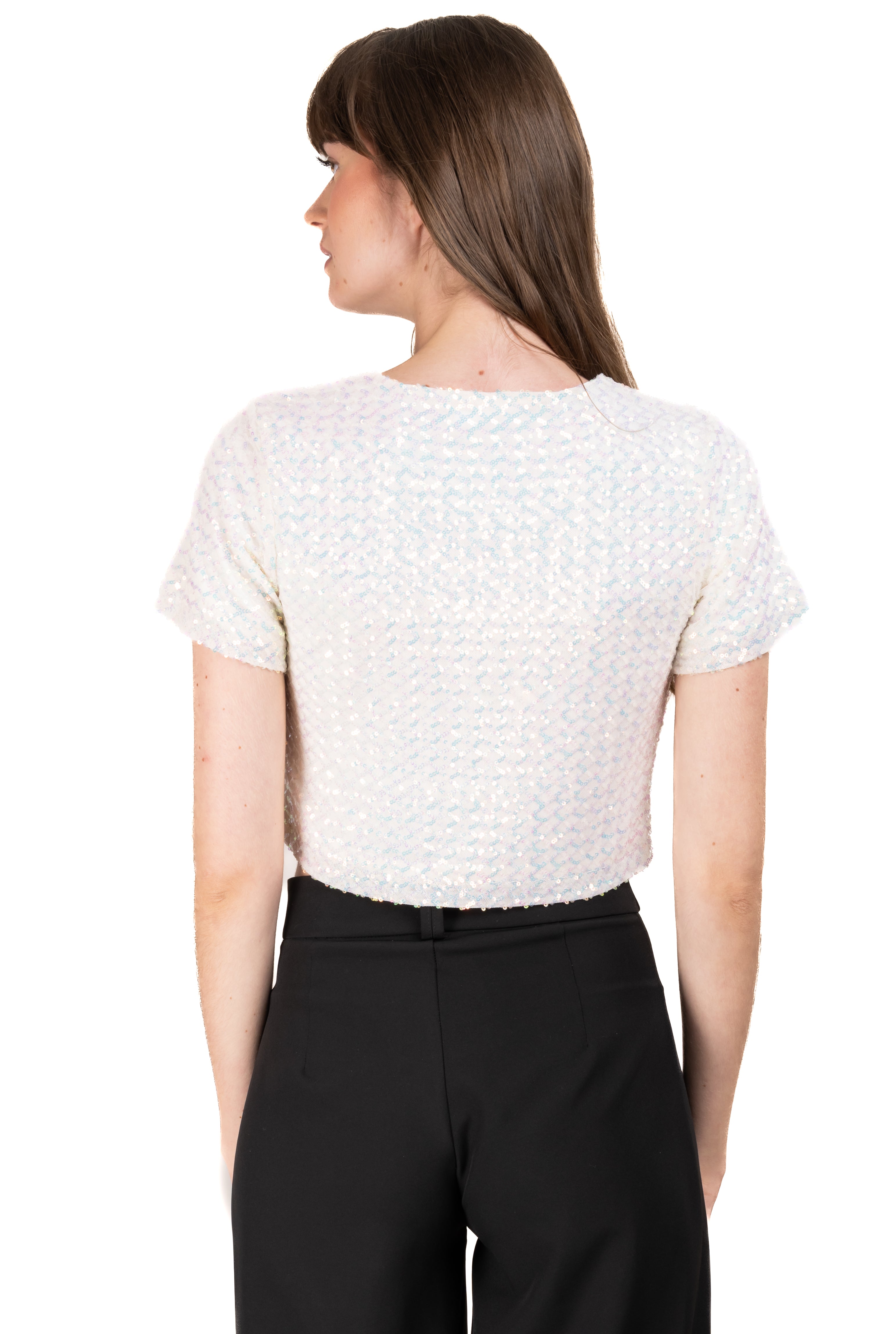 Blusa crop multilentejuela BLANCO