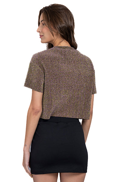 Top Crop Manga Corta Brillos COBRE