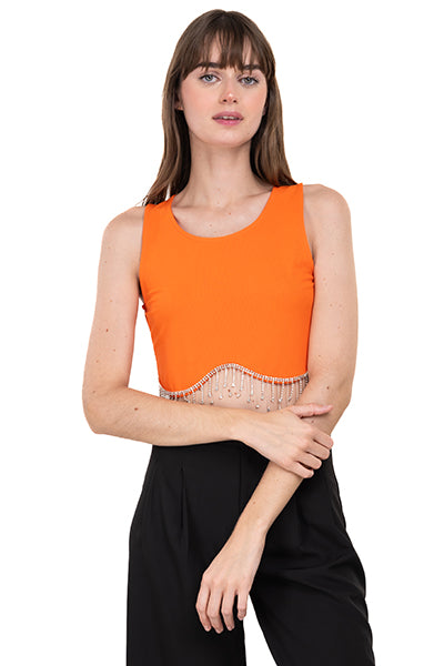 Top Crop Sin Manga Detalle Brillos NARANJA