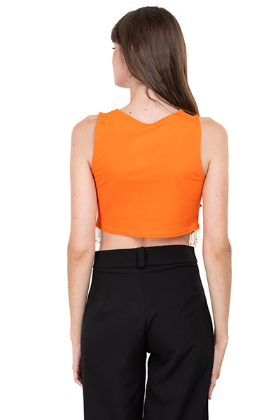 Top Crop Sin Manga Detalle Brillos NARANJA