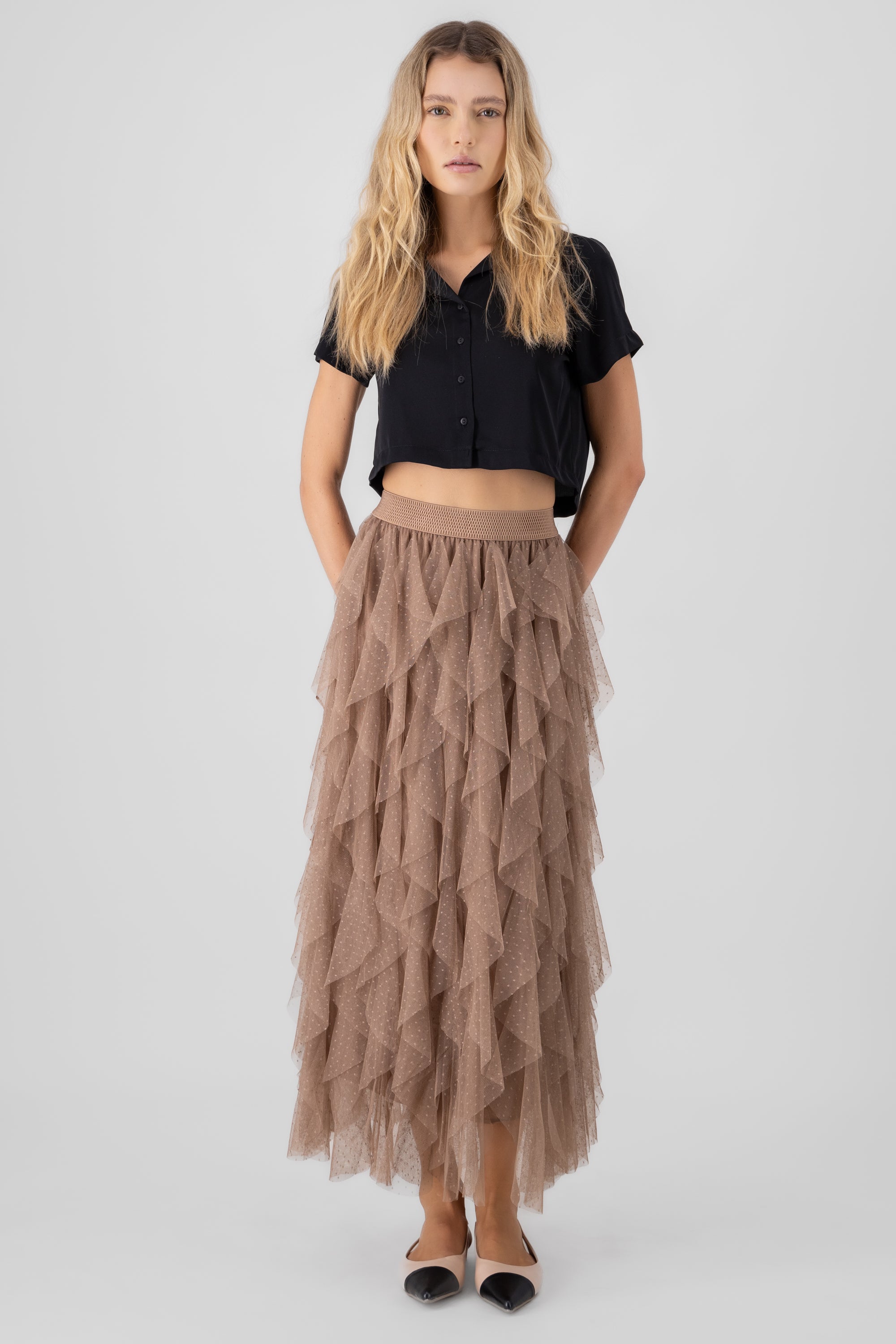 Falda maxi tul olanes TAUPE