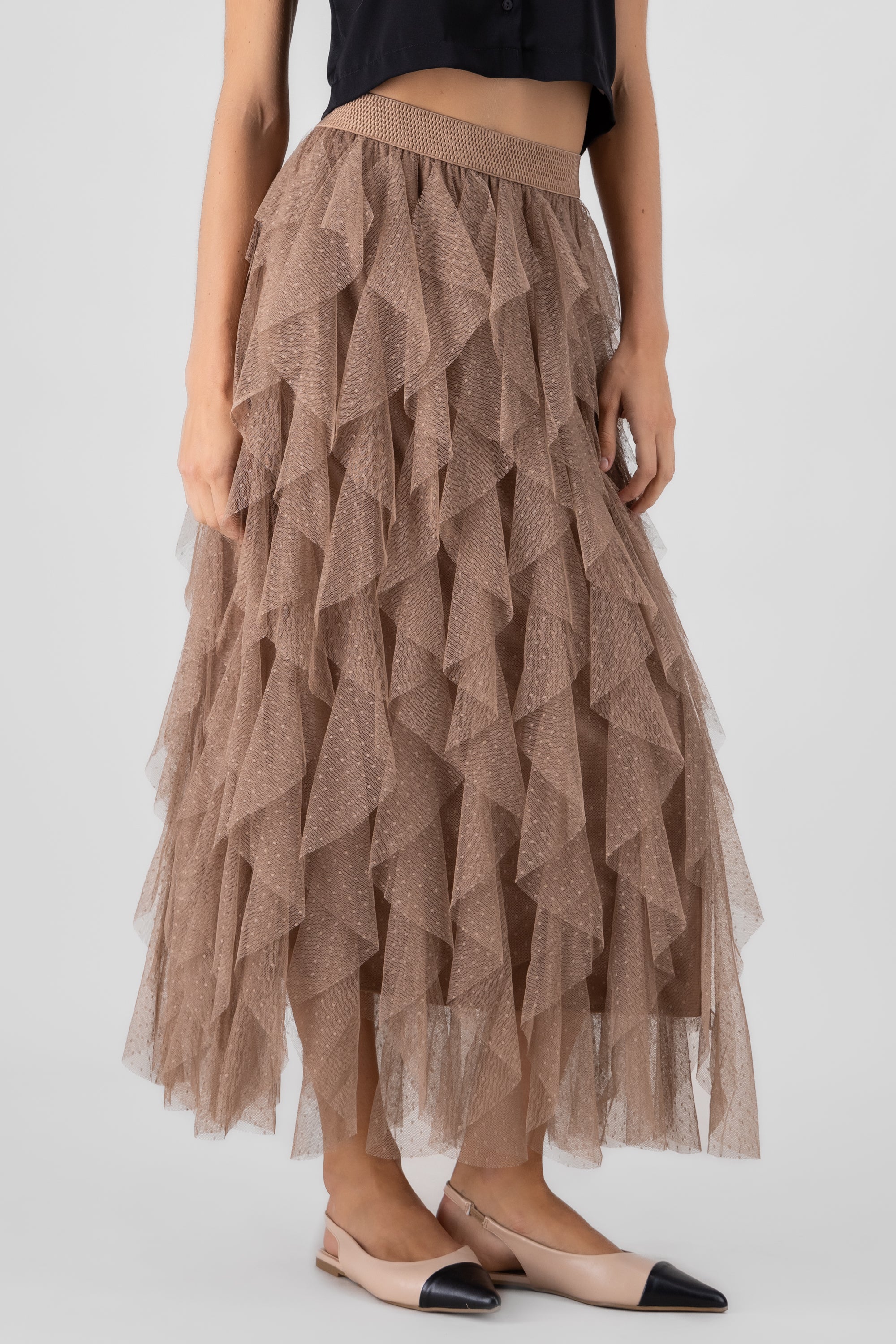 Falda maxi tul olanes TAUPE