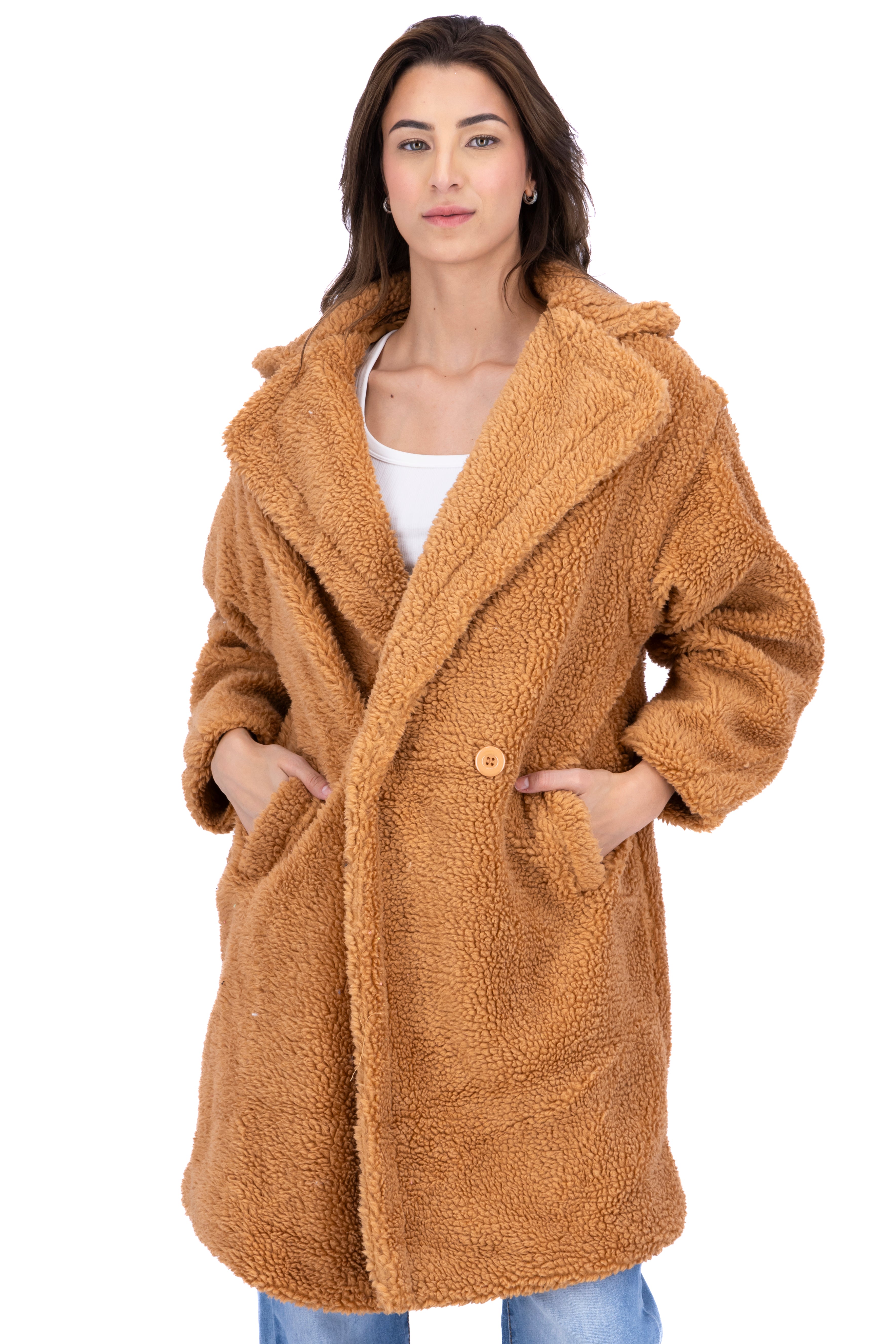 Abrigo largo peluche CAMELLO