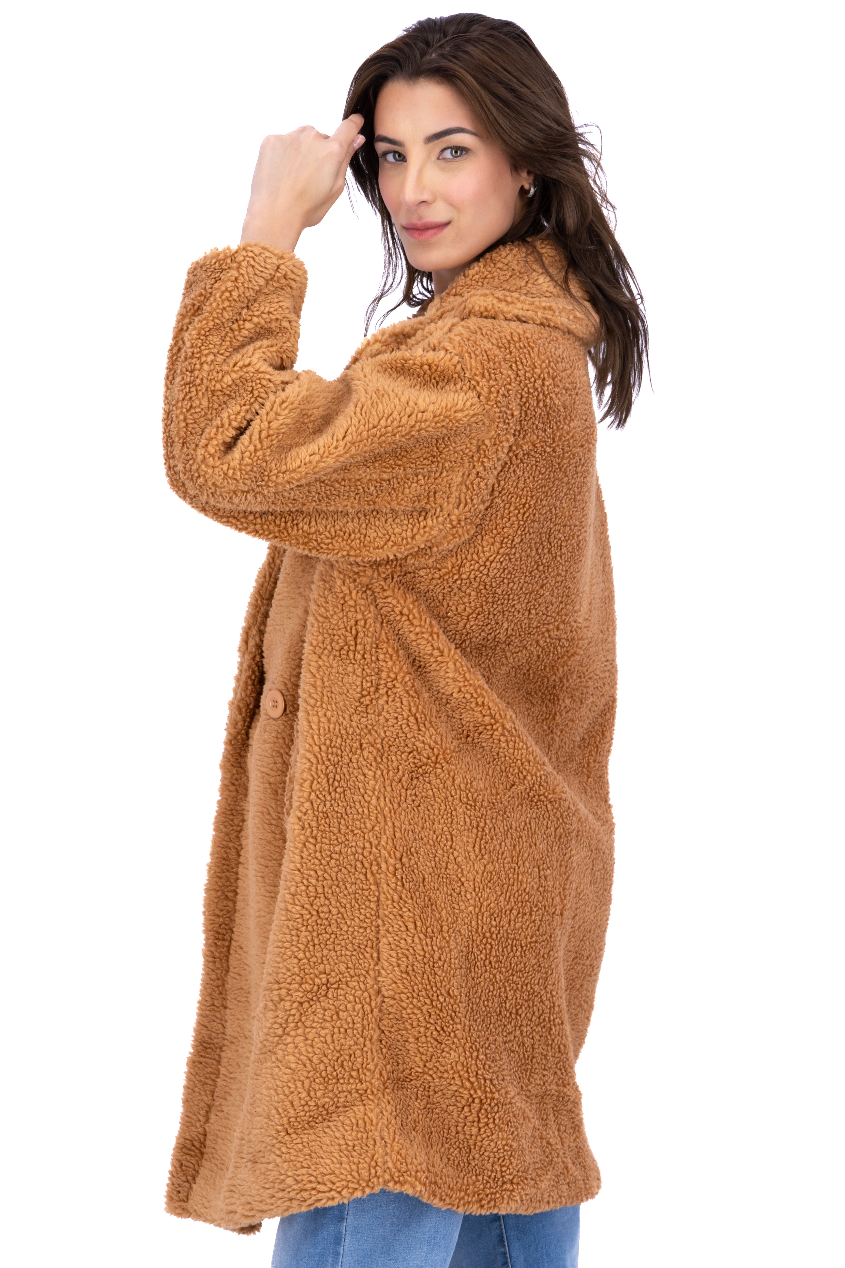 Abrigo largo peluche CAMELLO