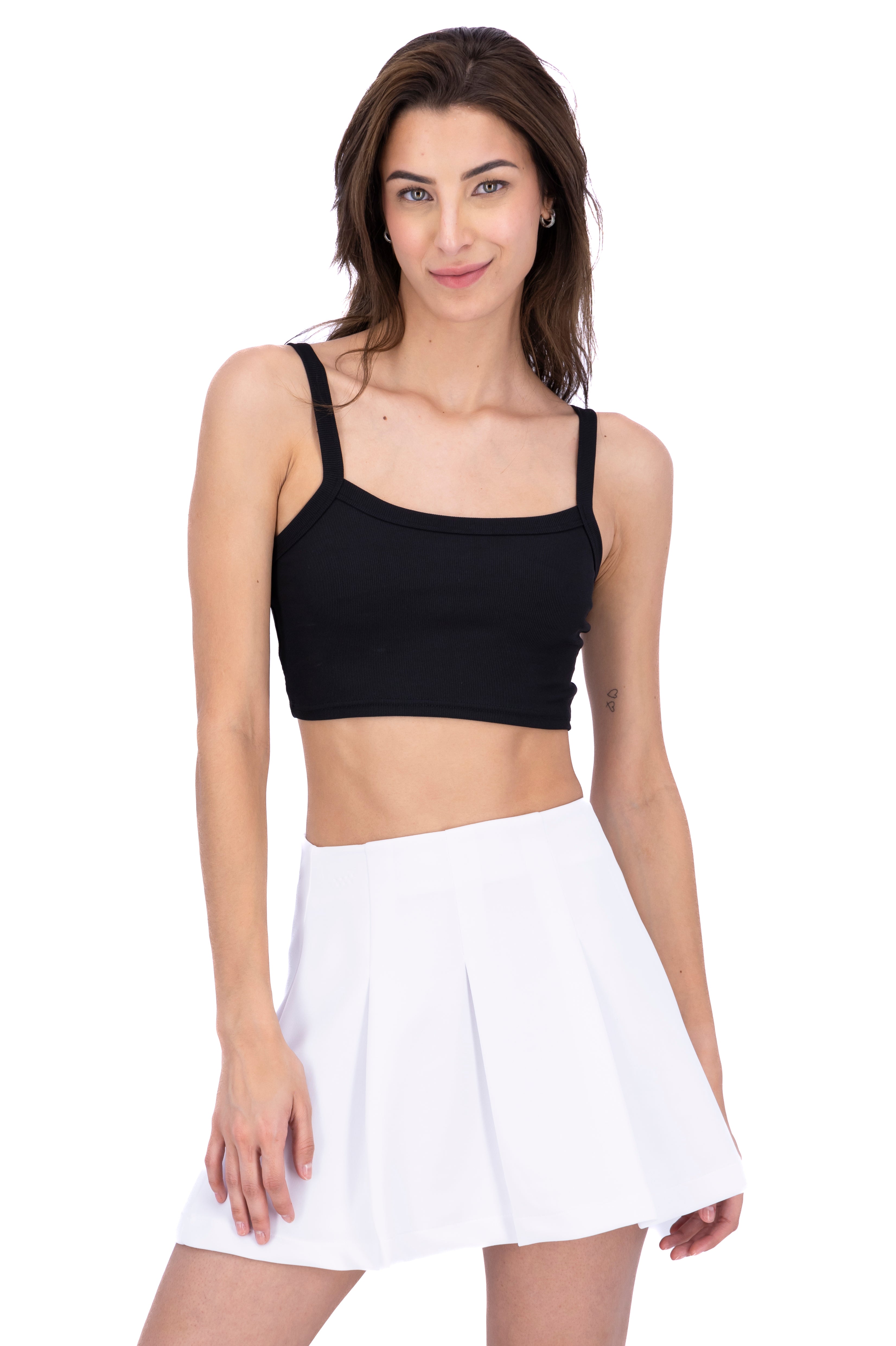 Top crop tirantes acanalado NEGRO