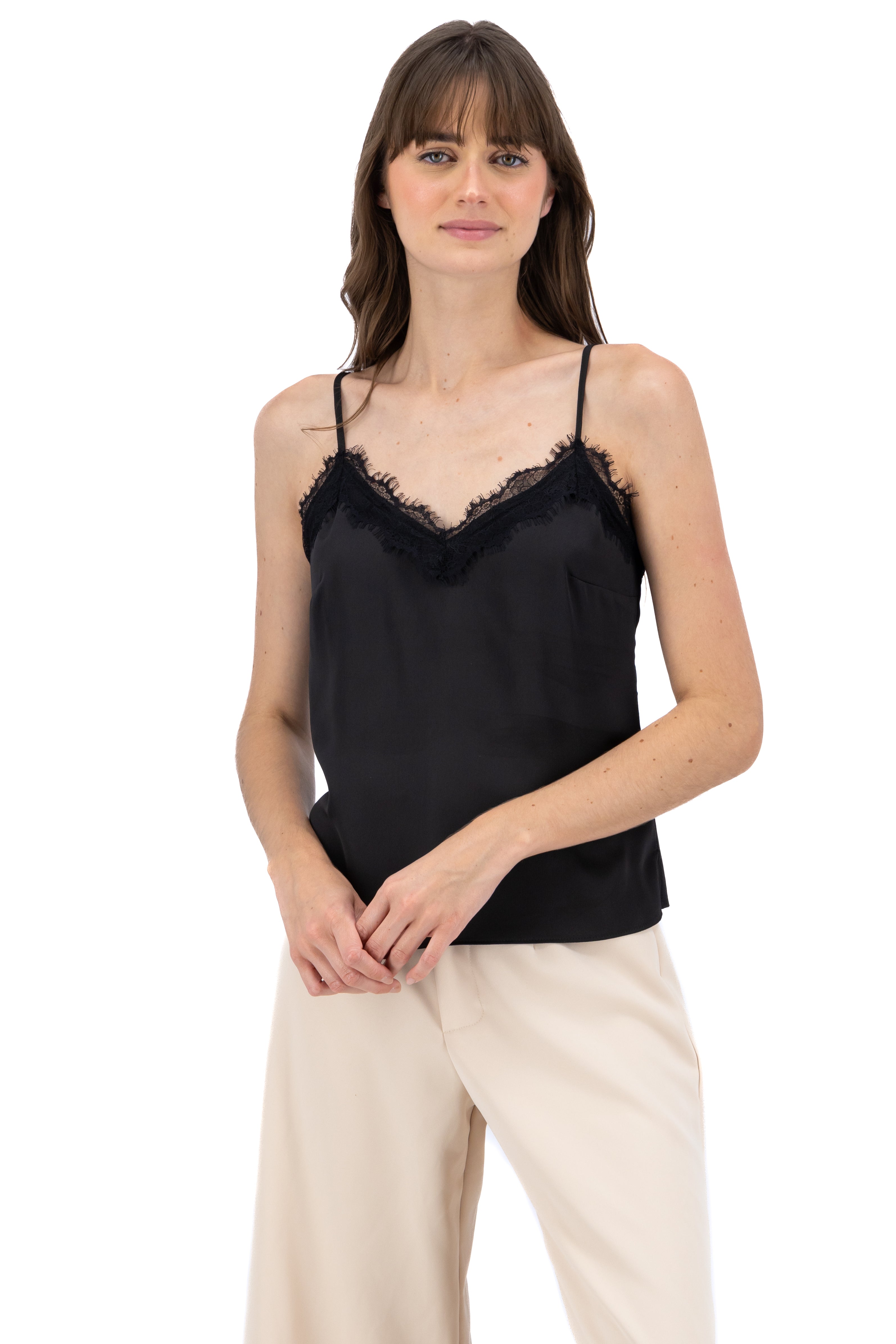 Top satinado borde encaje NEGRO
