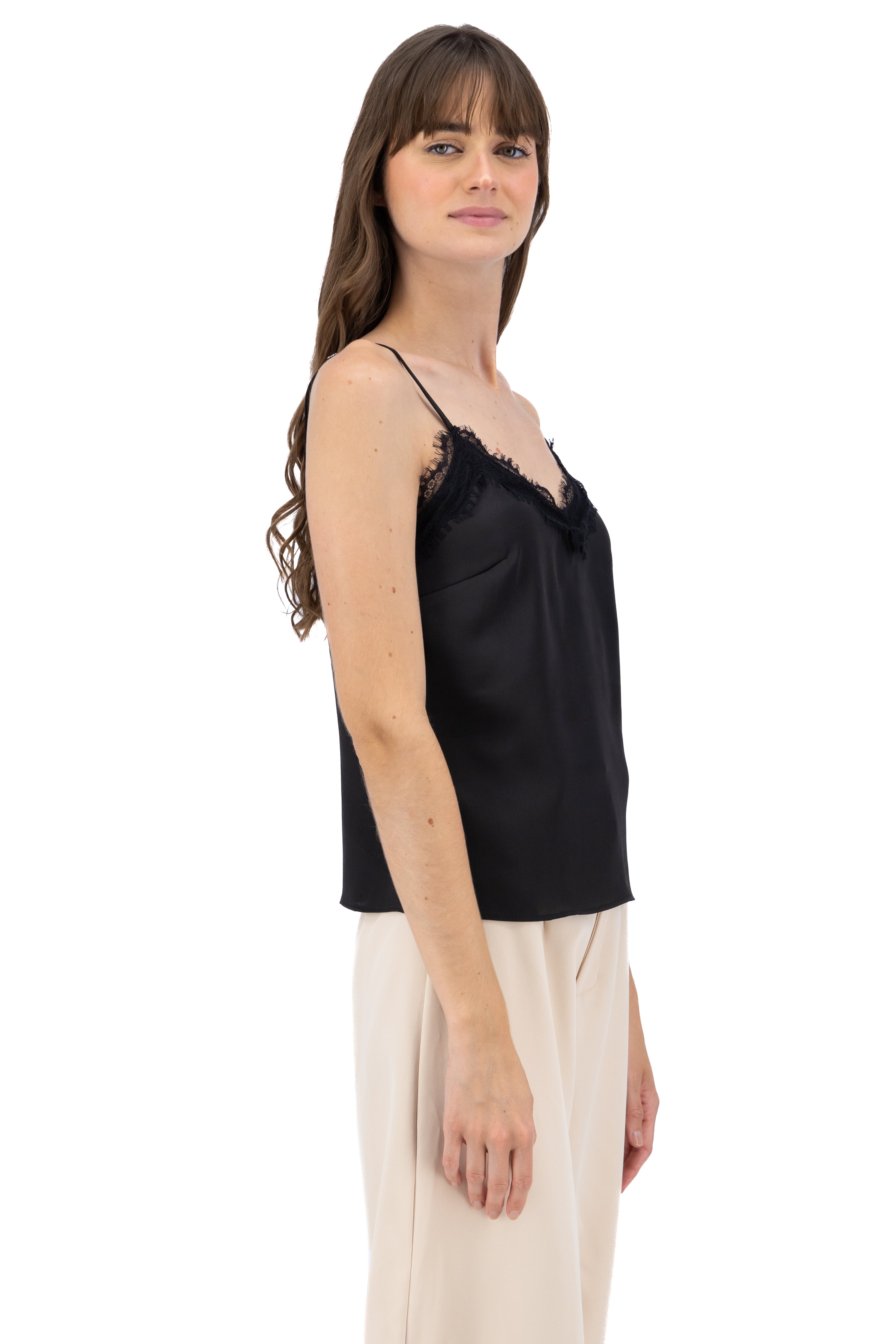 Top satinado borde encaje NEGRO