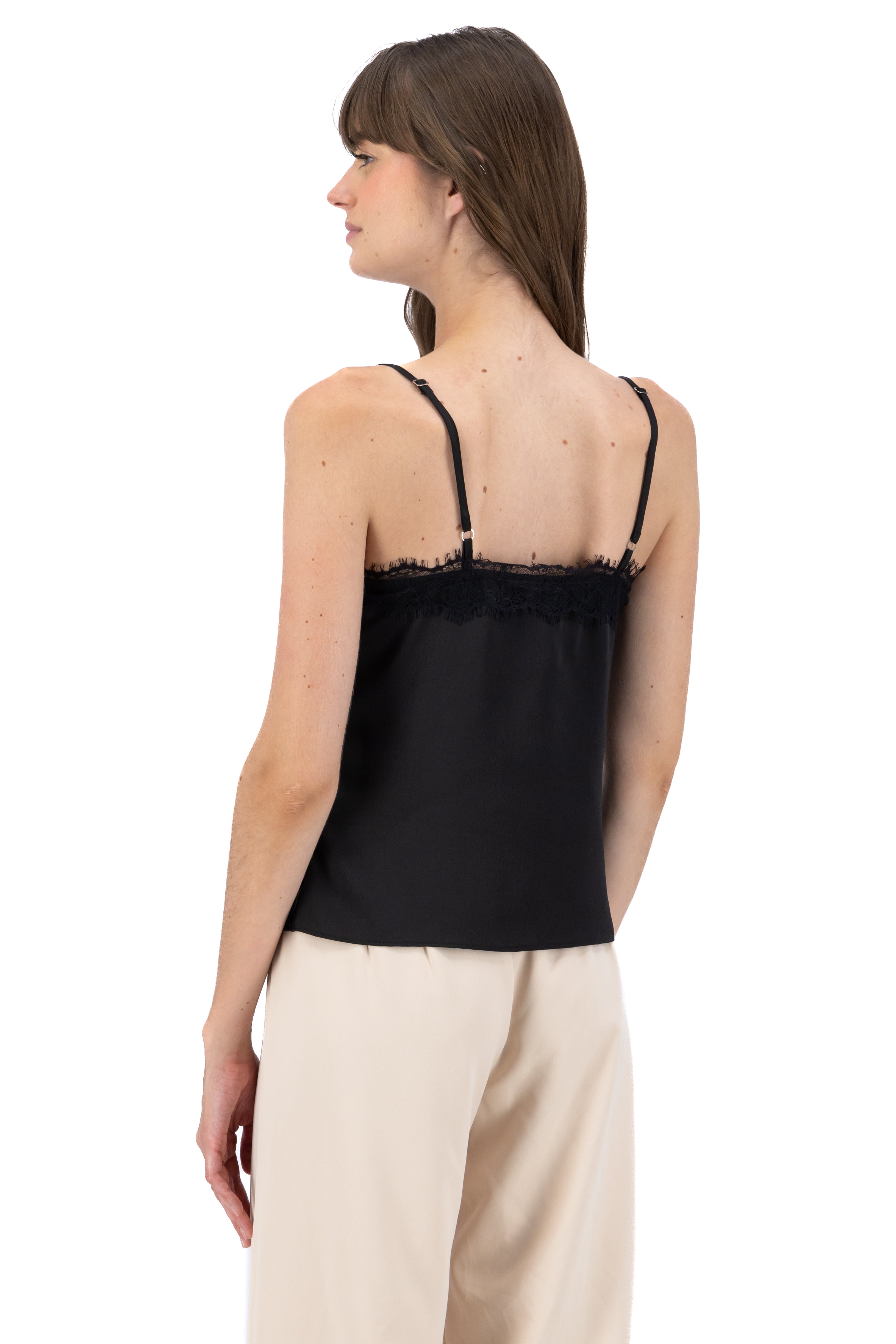 Top satinado borde encaje NEGRO