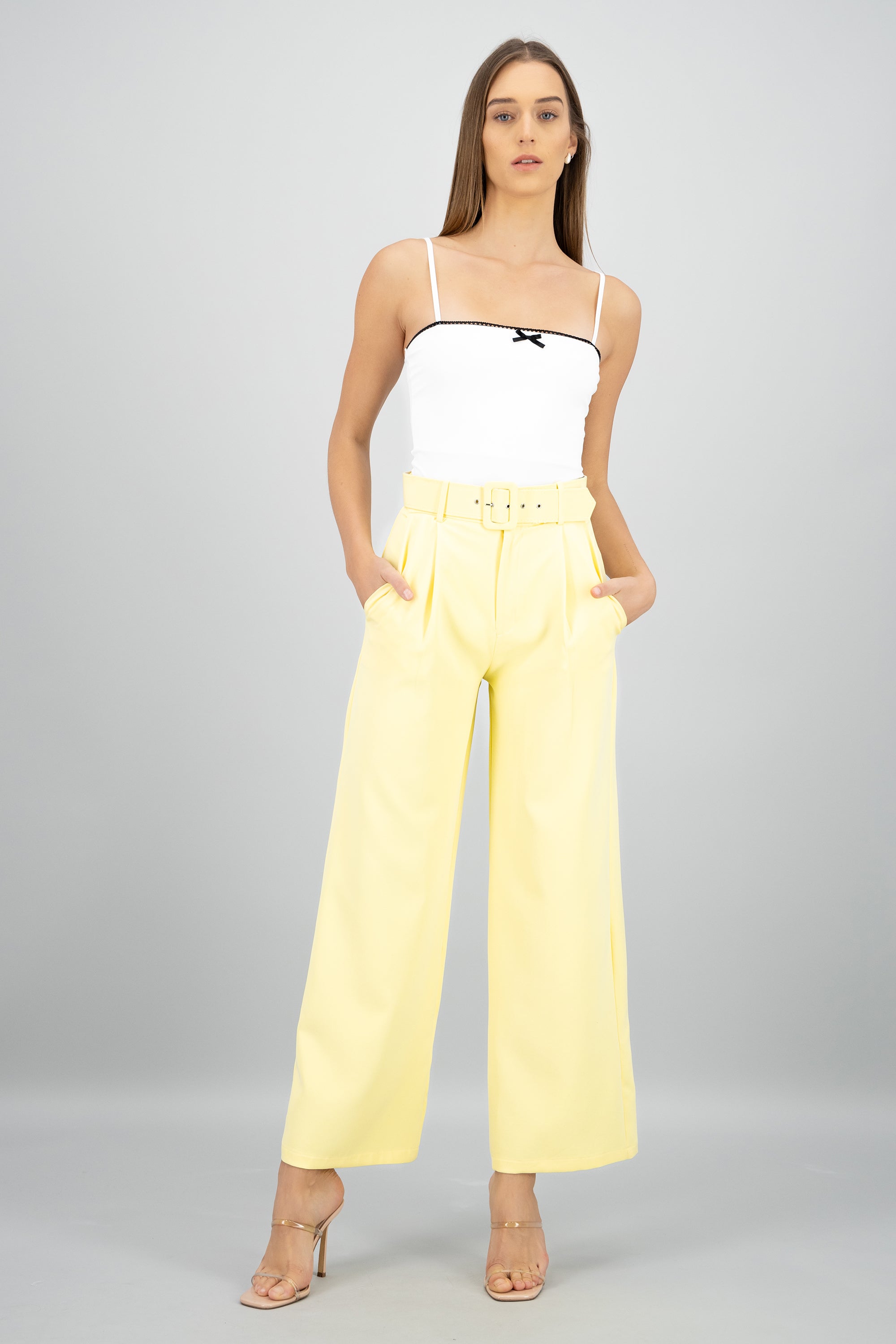 Pantalon Liso Cinturon AMARILLO PASTEL